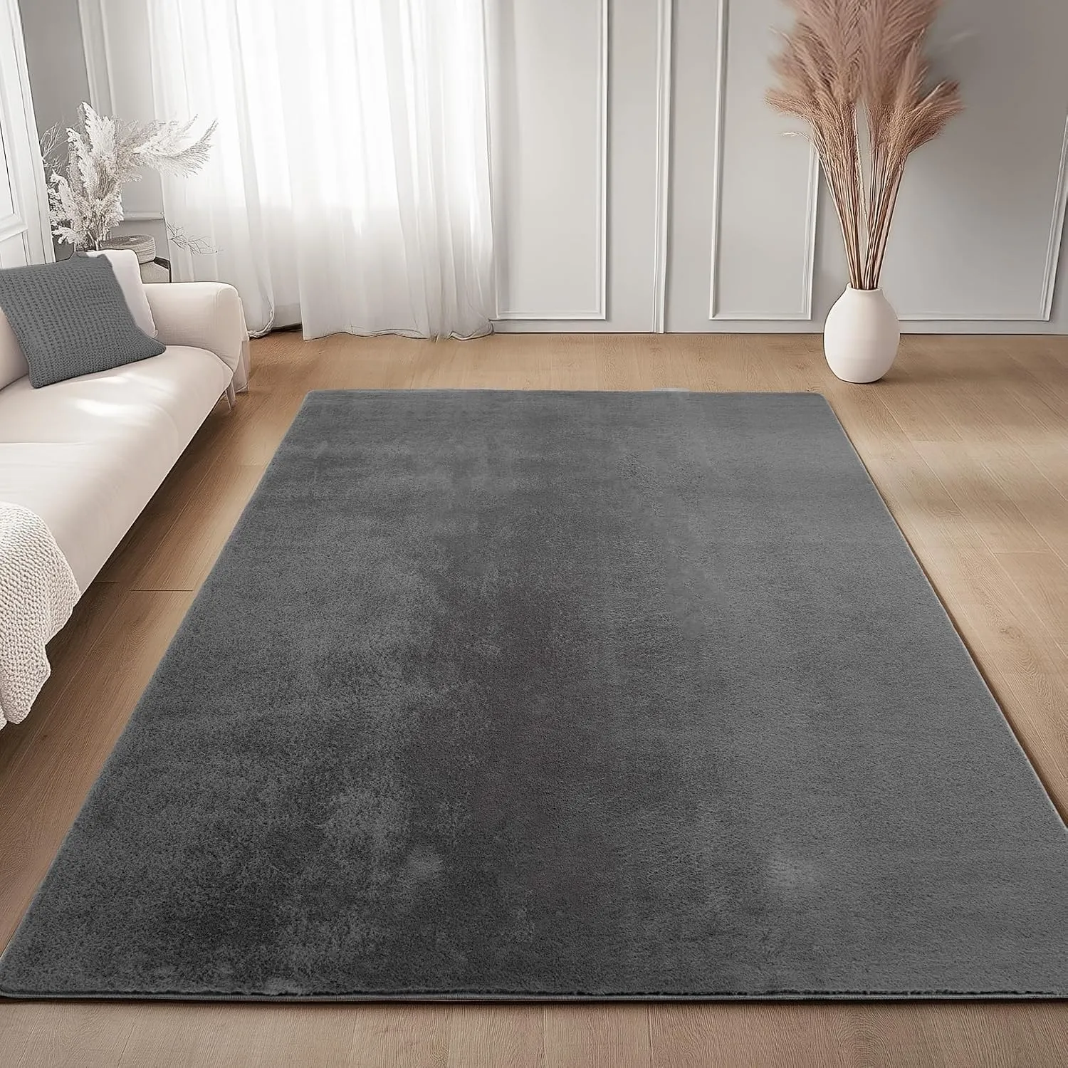 Carpettex Waschbarer Kurzflor Teppich 240x340 cm Grau Einfarbig Weich