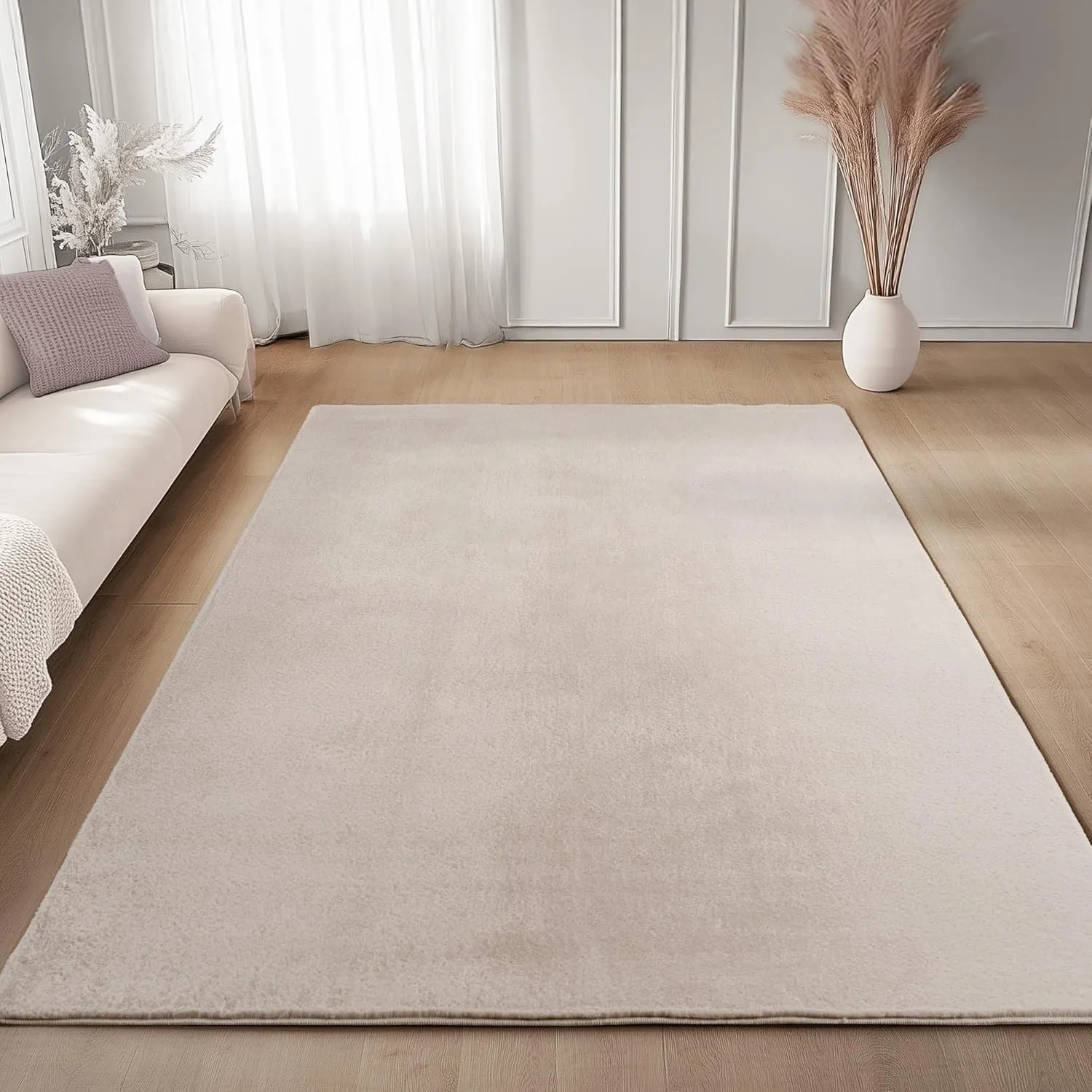 Carpettex Waschbarer Kurzflor Teppich 200x280 cm Creme Einfarbig Weich