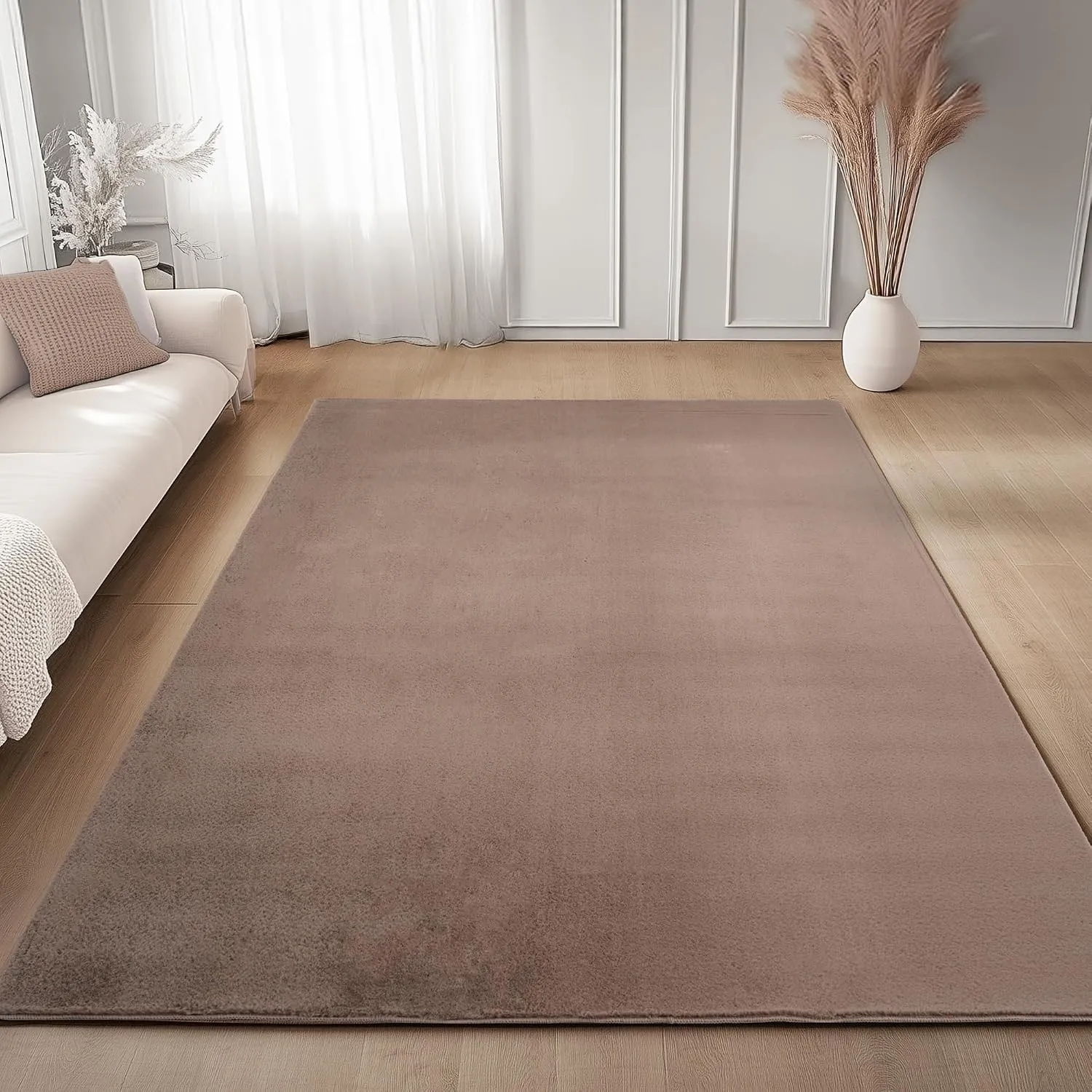 Carpettex Waschbarer Kurzflor Teppich 240x340 cm Braun Einfarbig Weich