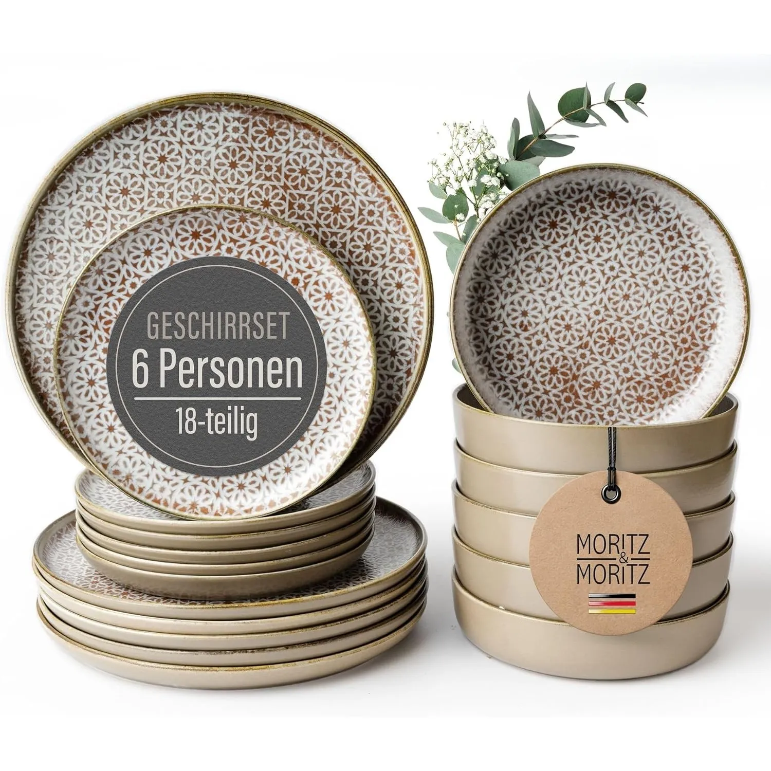 Moritz & Moritz Geschirrset 6 Personen 18-tlg. - Servierteller, Suppenteller & Dessertteller - Modernes Geschirr Set in…