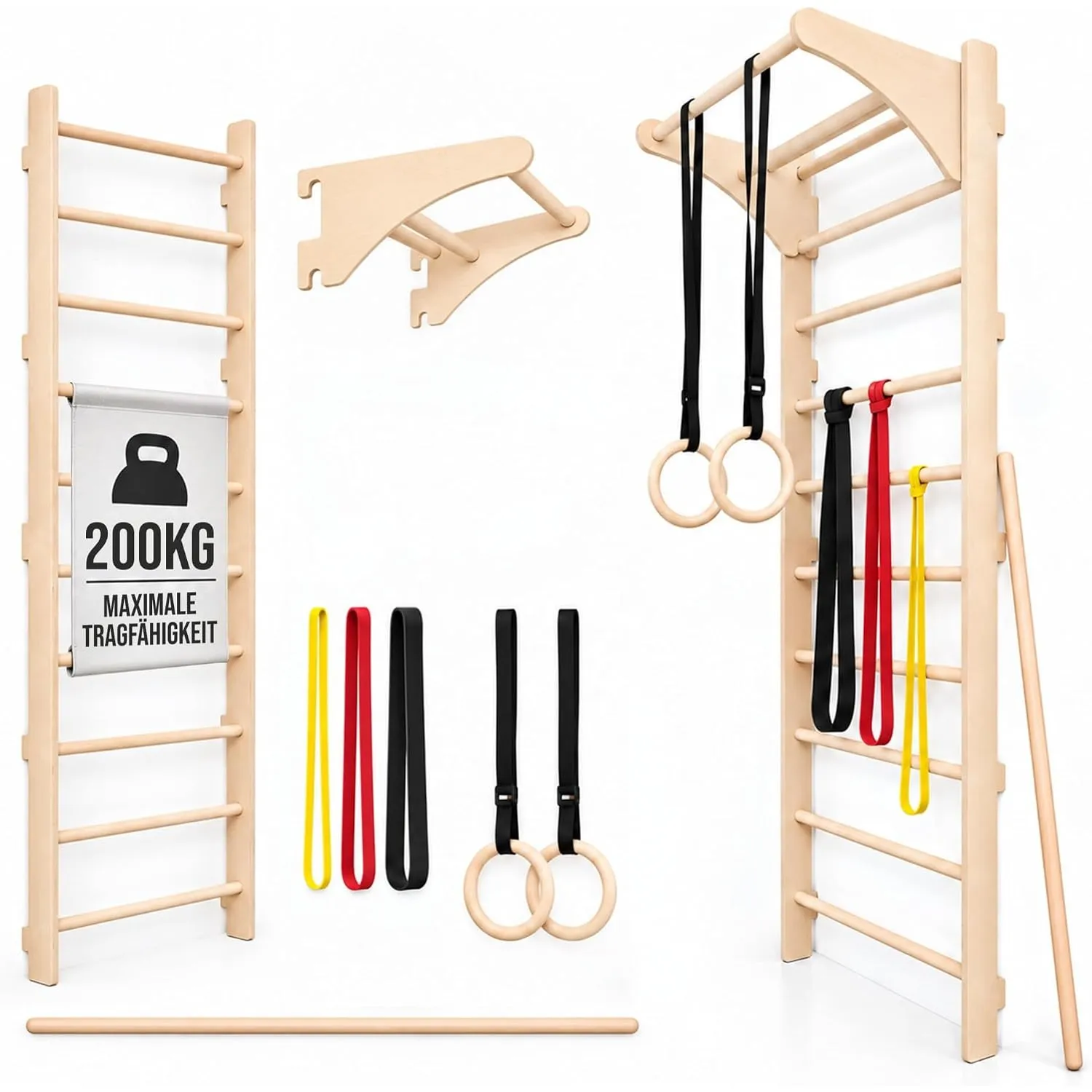 MAMOI Sprossenwand für Zuhause, Fitnessgerät aus Holz für Krafttraining, Ganzkörpertraining, Stretching und Mobilität