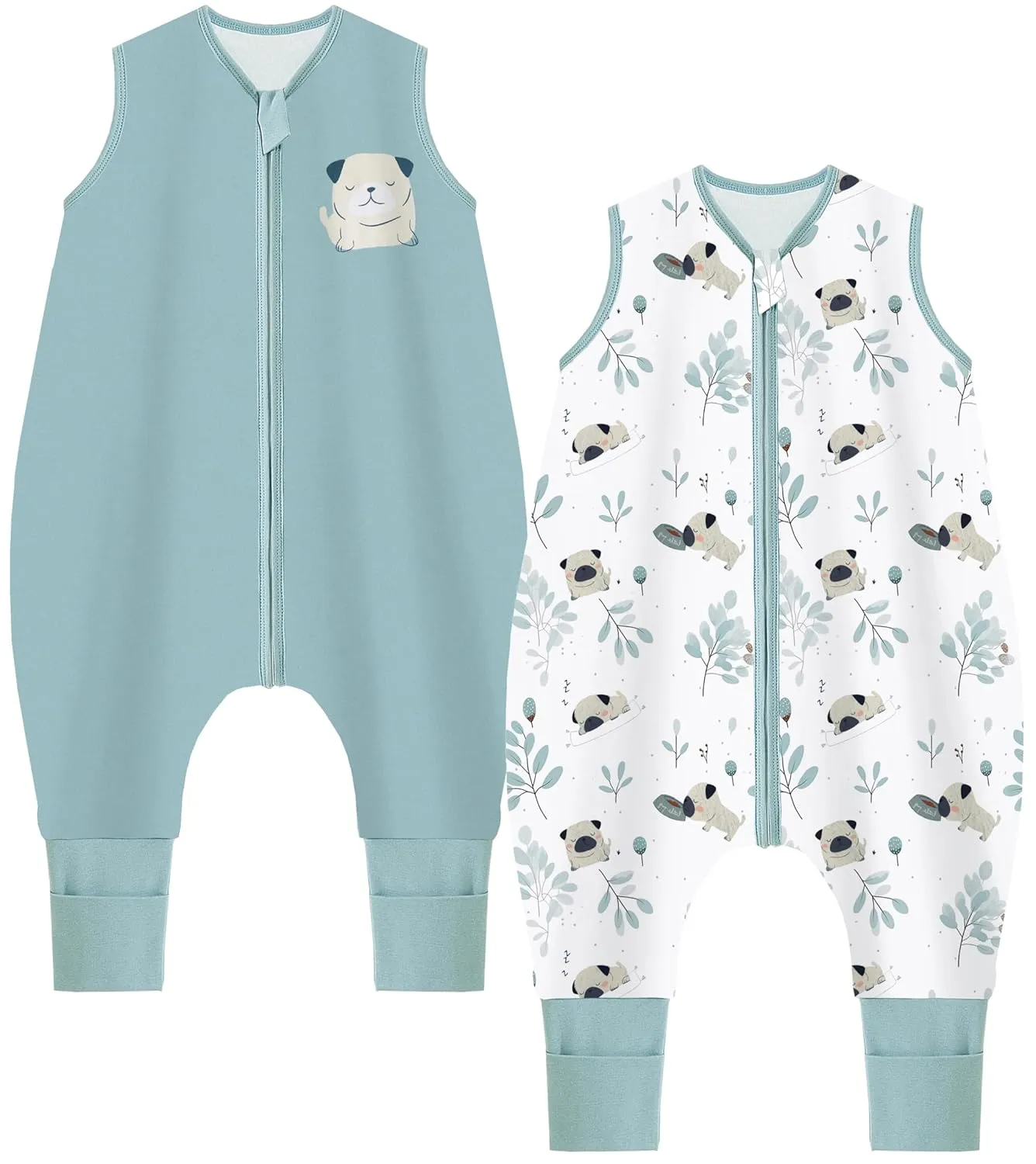 Chilsuessy Baby Summer Sleeping Bag with Feet, Pack of 2, 1 Tog, Children's Sleeping Bag with Legs, 100% Cotton Sleepsu…