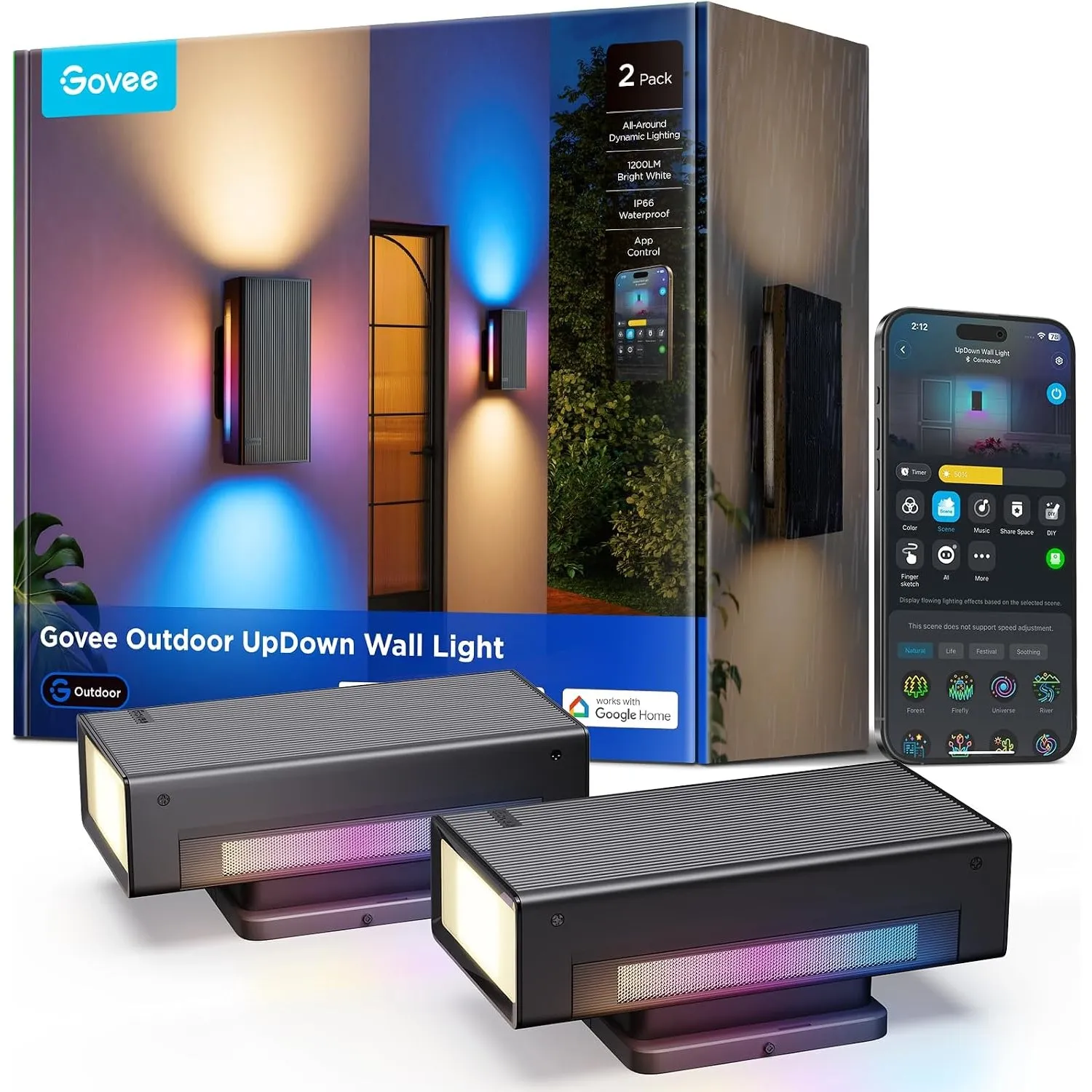 Govee Outdoor UpDown Wandleuchte, 1400lm RGBICWW Wandlamp, IP66, 2 Stück