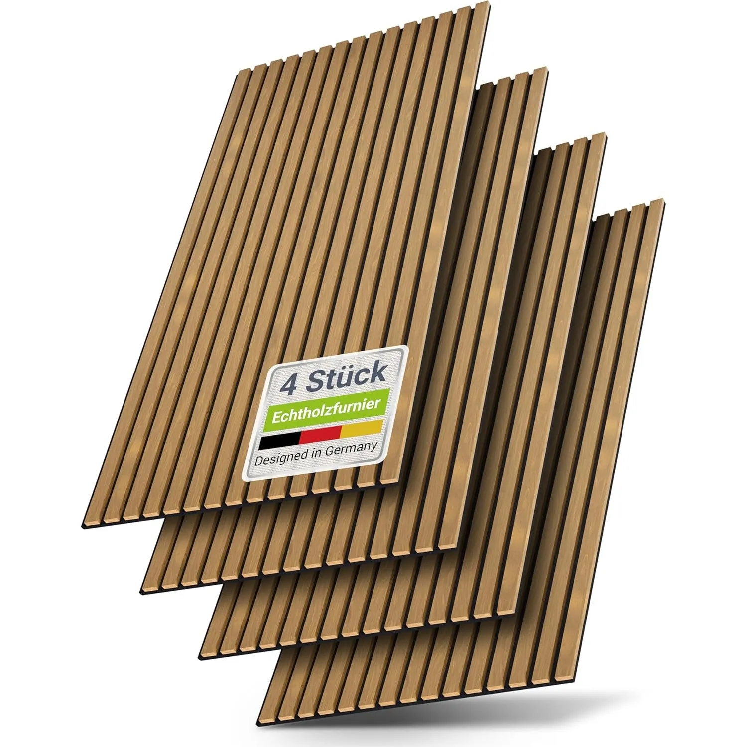 Juskys Akustikpaneele 4er Set 120x60 cm Eiche Natur Dunkel, Wandpaneele