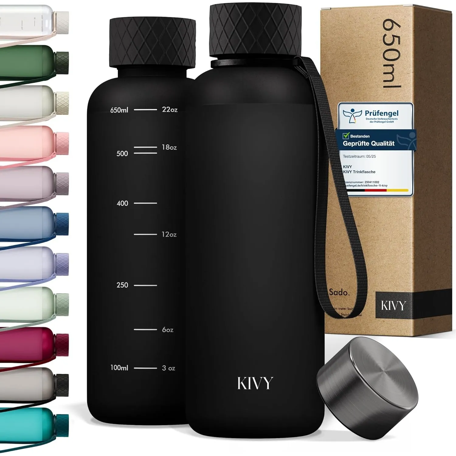KIVY Trinkflasche 650ml [BPA FREI] Auslaufsicher & Spülmaschinenfest - Wasserflasche für Kinder & Erwachsene - Water Bo…