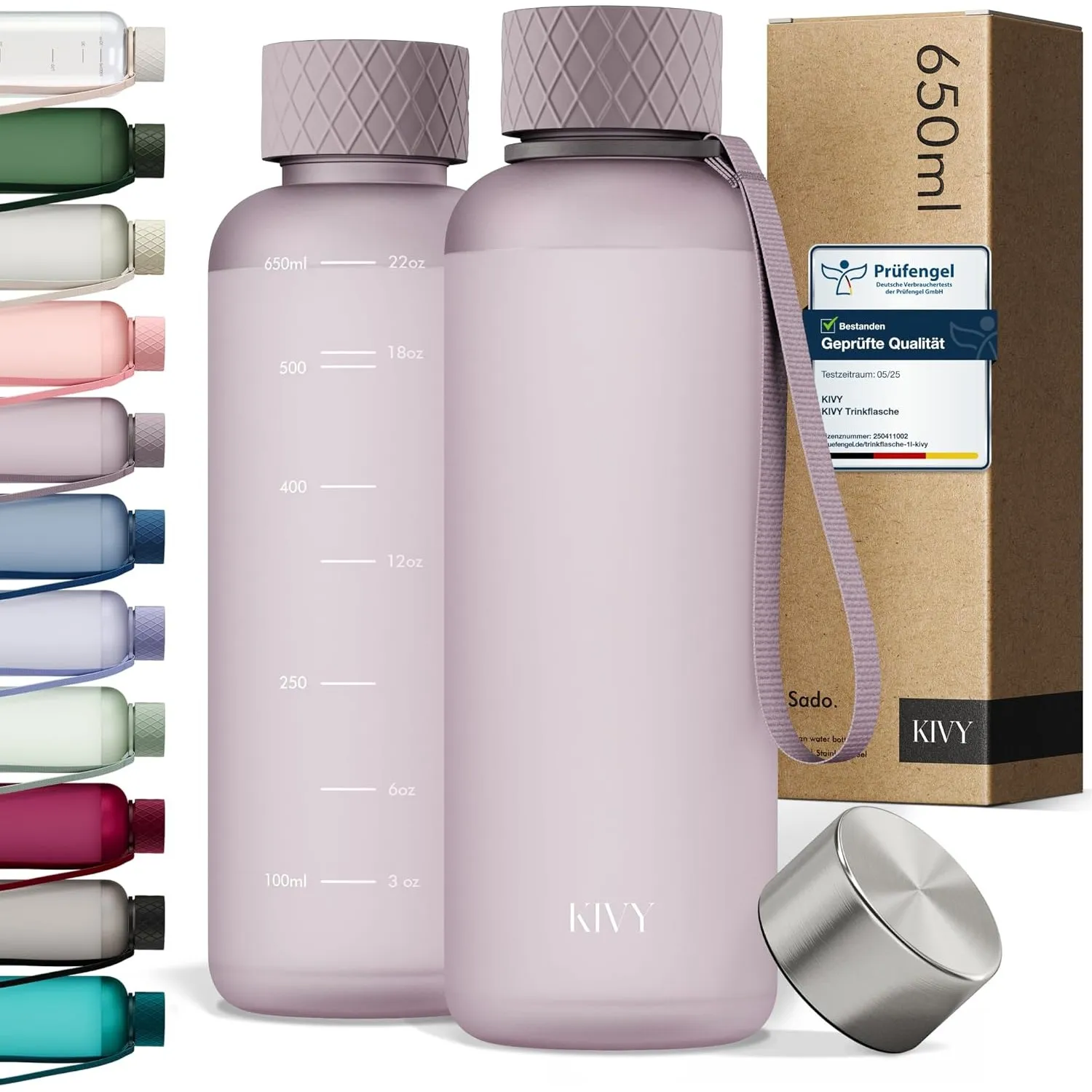 KIVY Trinkflasche 650ml aus Tritan - Auslaufsicher & Spülmaschinenfest | Wasserflasche für Kinder & Erwachsene - Water …