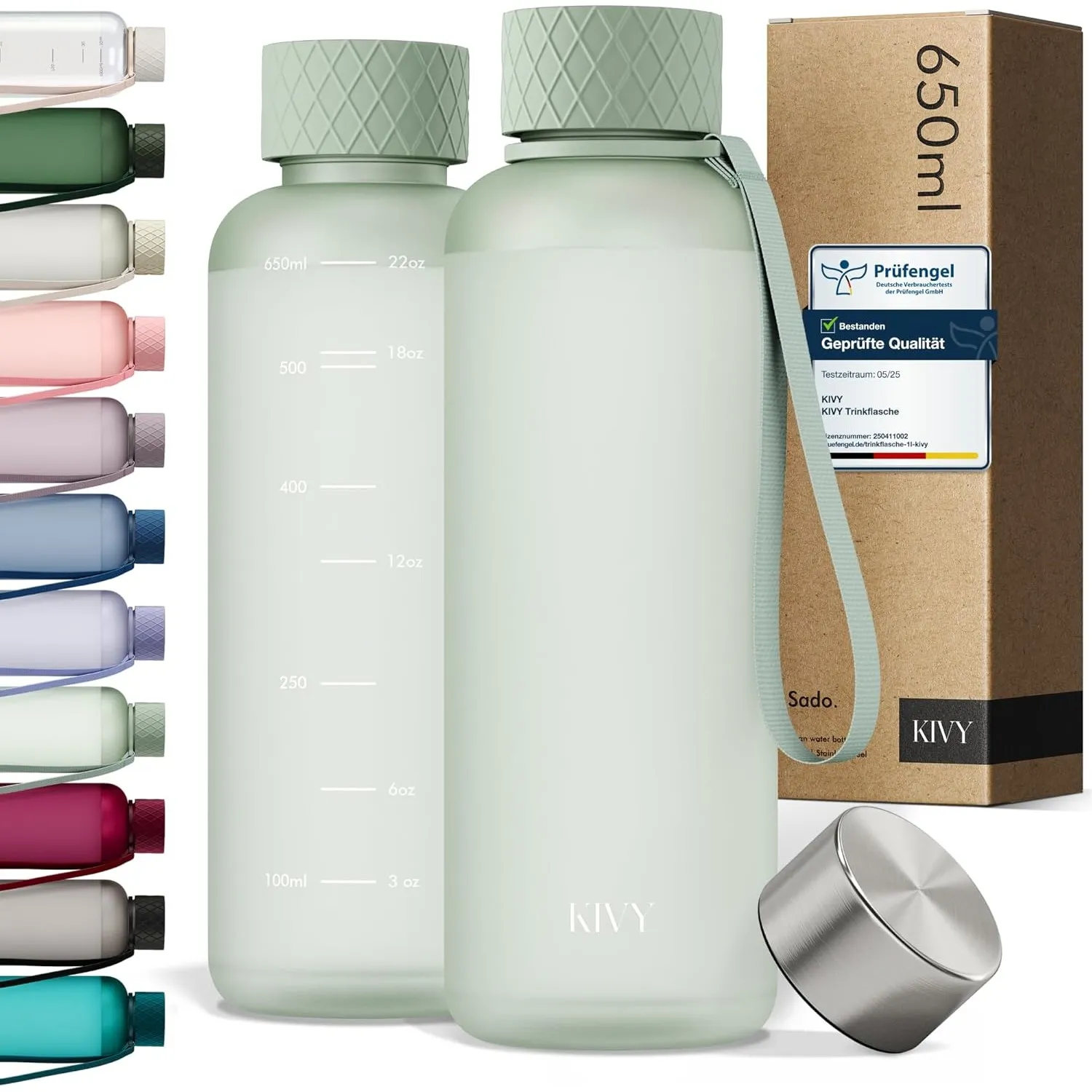 KIVY Trinkflasche 650ml [BPA FREI] Auslaufsicher & Spülmaschinenfest - Wasserflasche für Kinder & Erwachsene - Water Bo…