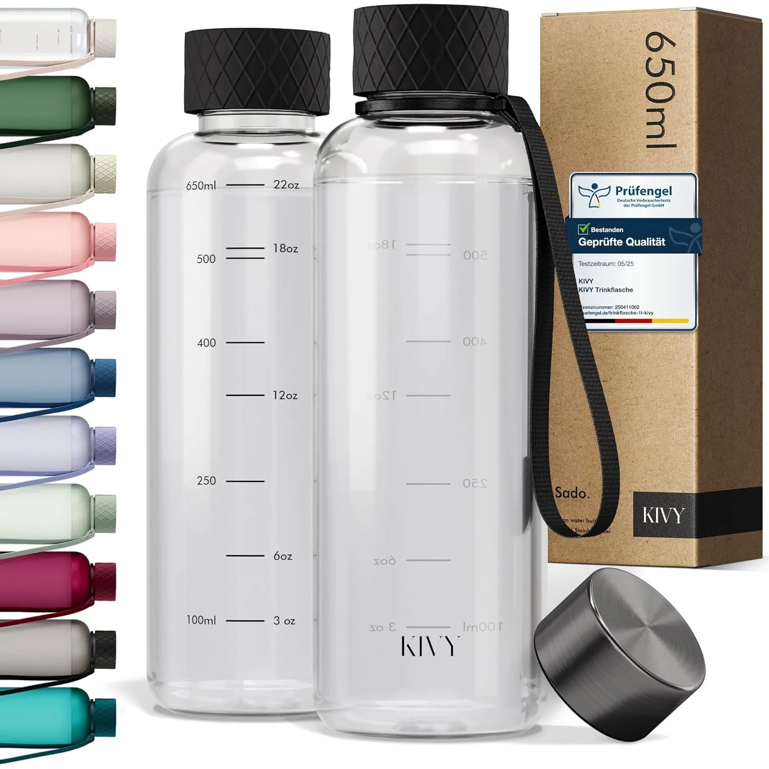 KIVY Trinkflasche 650ml [BPA FREI] Auslaufsicher & Spülmaschinenfest - Wasserflasche für Kinder & Erwachsene - Water Bo…