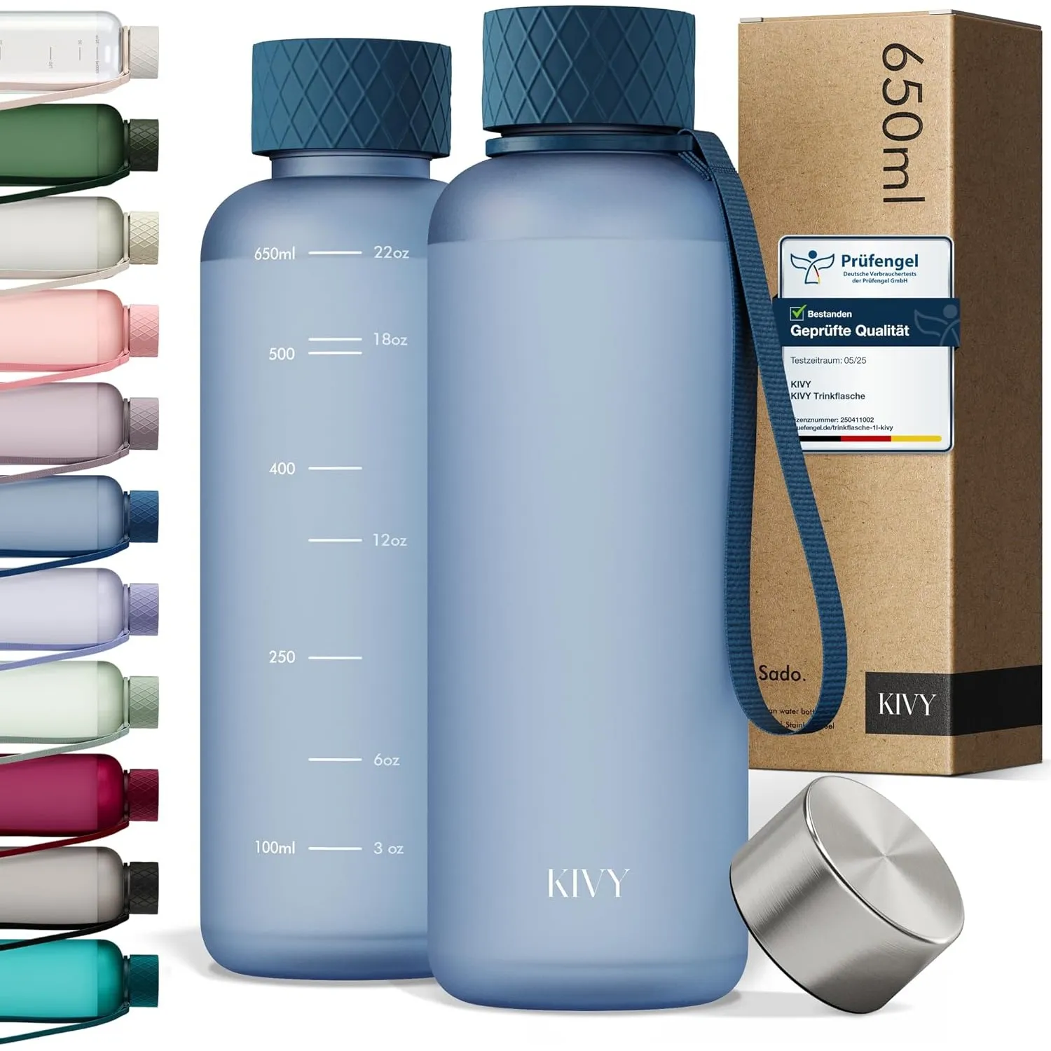 KIVY Trinkflasche 650ml [BPA FREI] Auslaufsicher & Spülmaschinenfest - Wasserflasche für Kinder & Erwachsene - Water Bo…