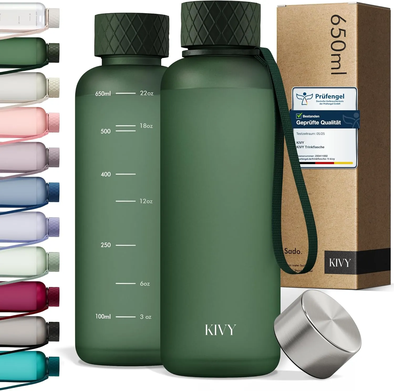 KIVY Drinking Bottle 650 ml [BPA-Free] Leak-Proof and Dishwasher Safe - Water Bottle for Children and Adults - Water Bo…