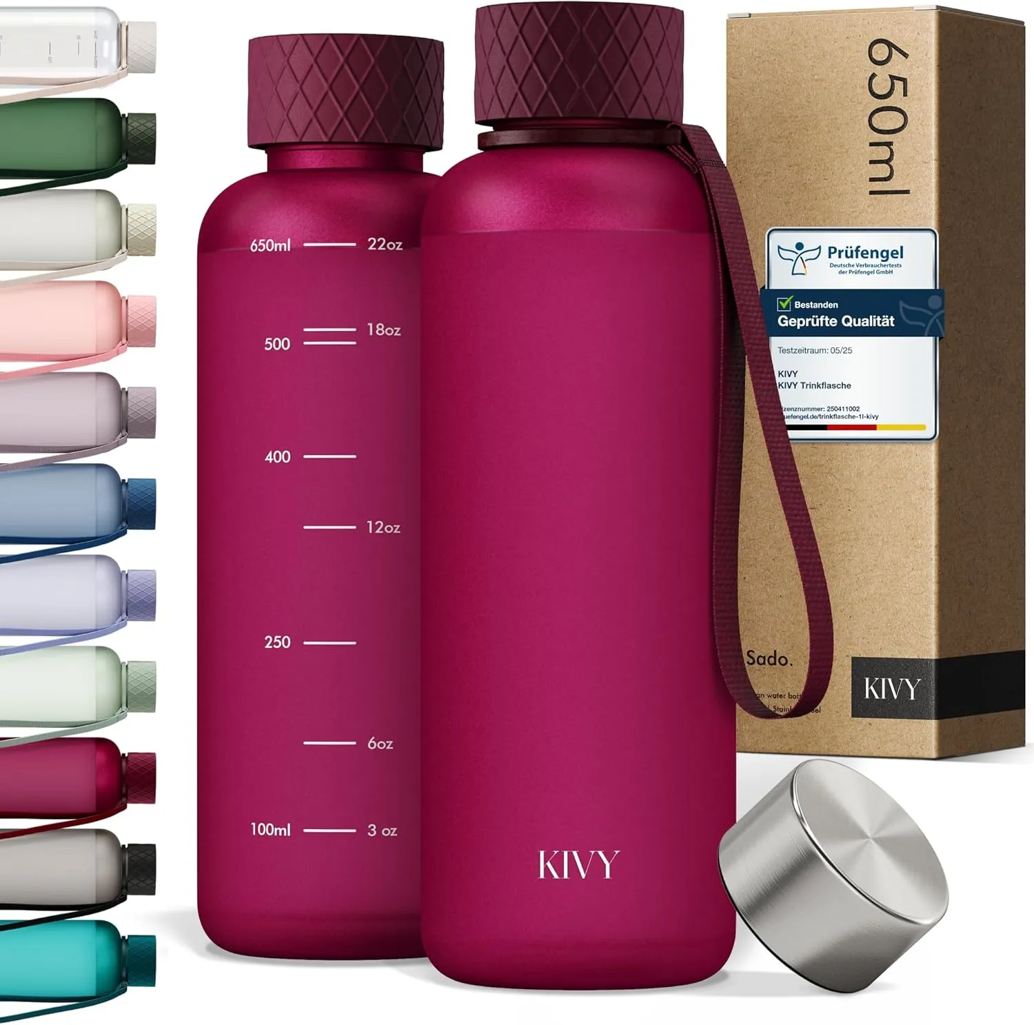 KIVY Trinkflasche 650ml [BPA FREI] Auslaufsicher & Spülmaschinenfest - Wasserflasche für Kinder & Erwachsene - Water Bo…