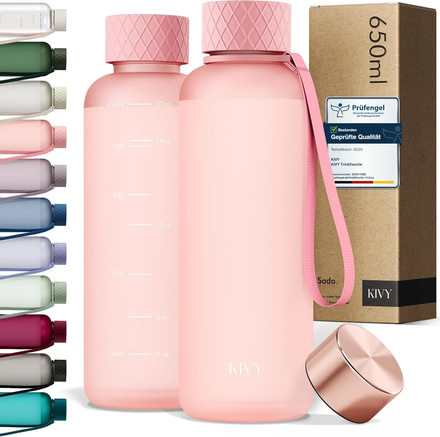 KIVY Drinking Bottle 650 ml, BPA-Free, Leak-Proof and Dishwasher Safe, Water Bottle for Children and Adults, Small Wate…