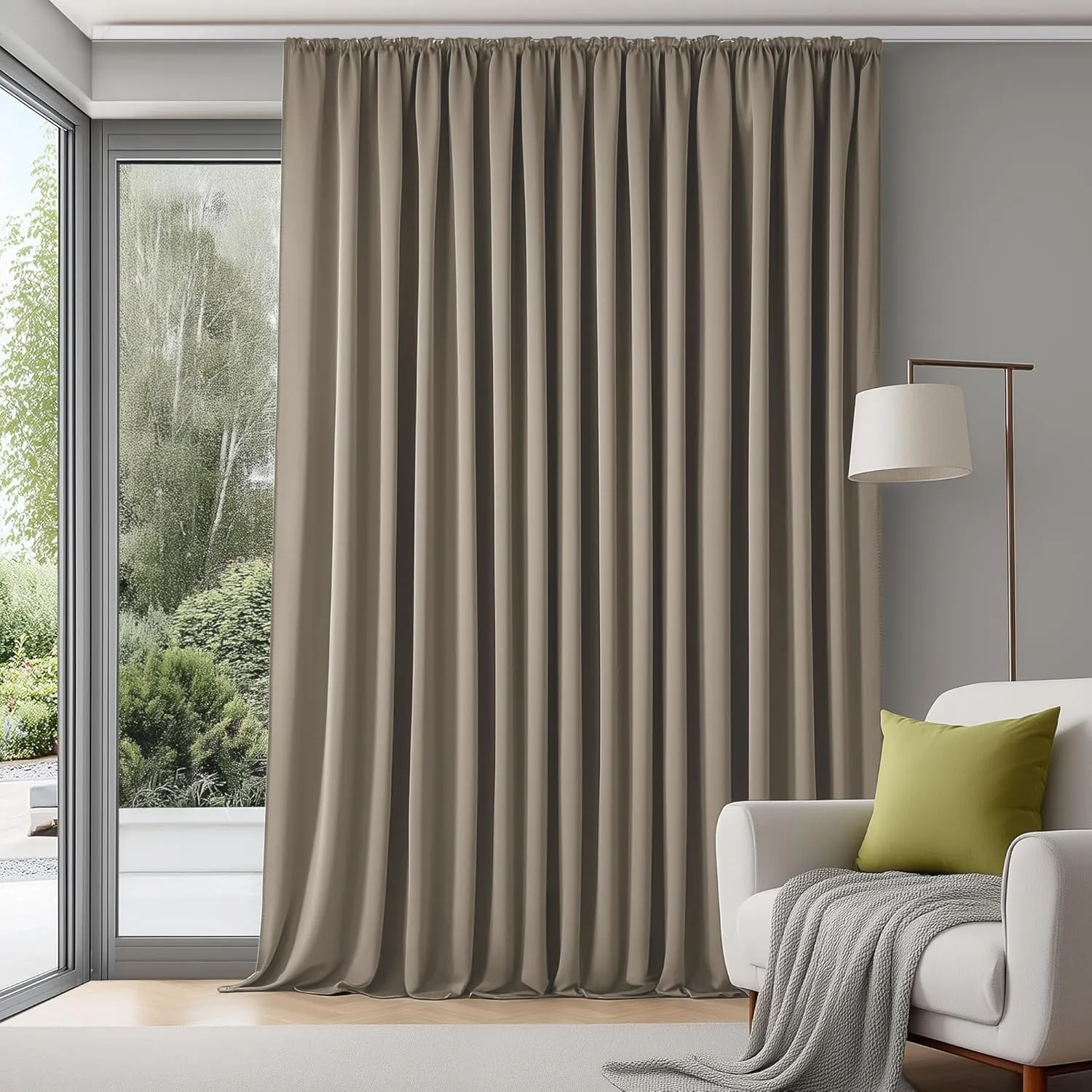 Deconovo Extra Wide Curtain Living Room Short Curtain with Ruffle Tape, Opaque Curtains for Rail, Blackout, Cold Protec…