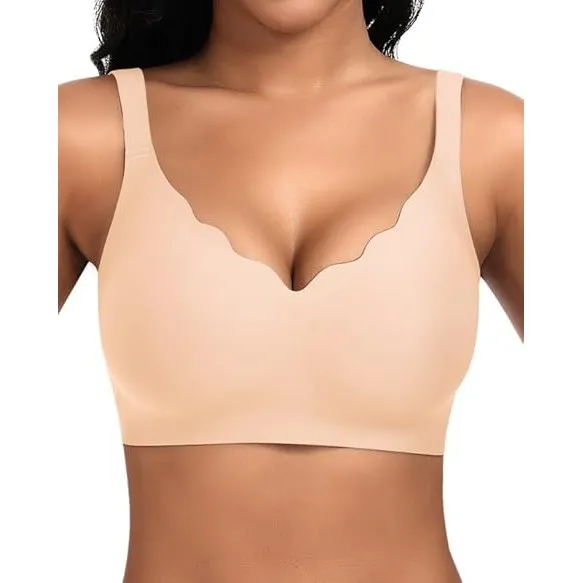 Jiuday BH Damen ohne Bügel Große Brüste Soft Bequemer Jelly Bra Nahtloser Push Up BH Seamless T Shirt Bügelloser Gepols…