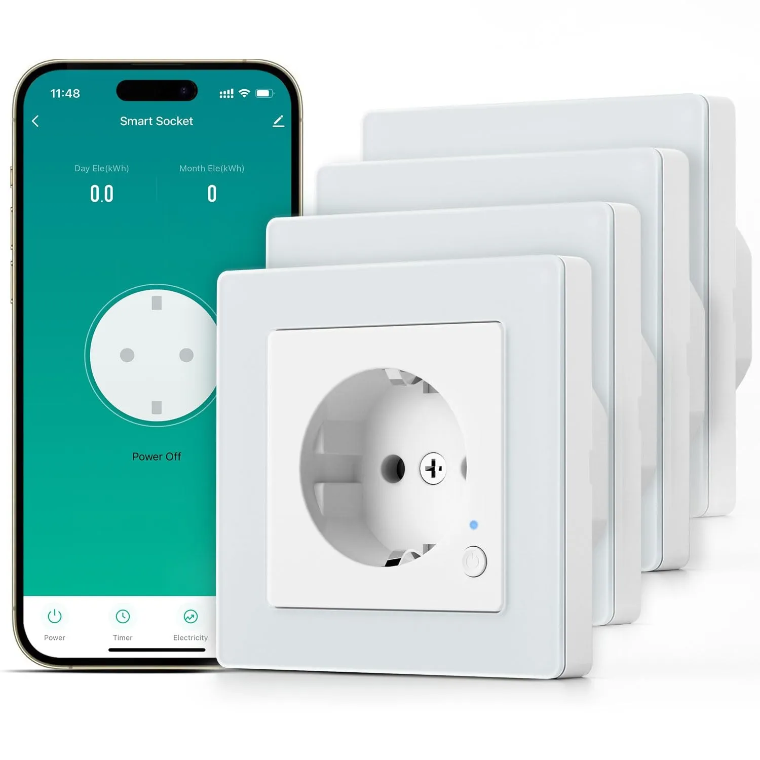 SMARTERCURRY Smart WLAN Schuko Steckdose 13A 4 Stücke Stromzähler 80 * 80mm