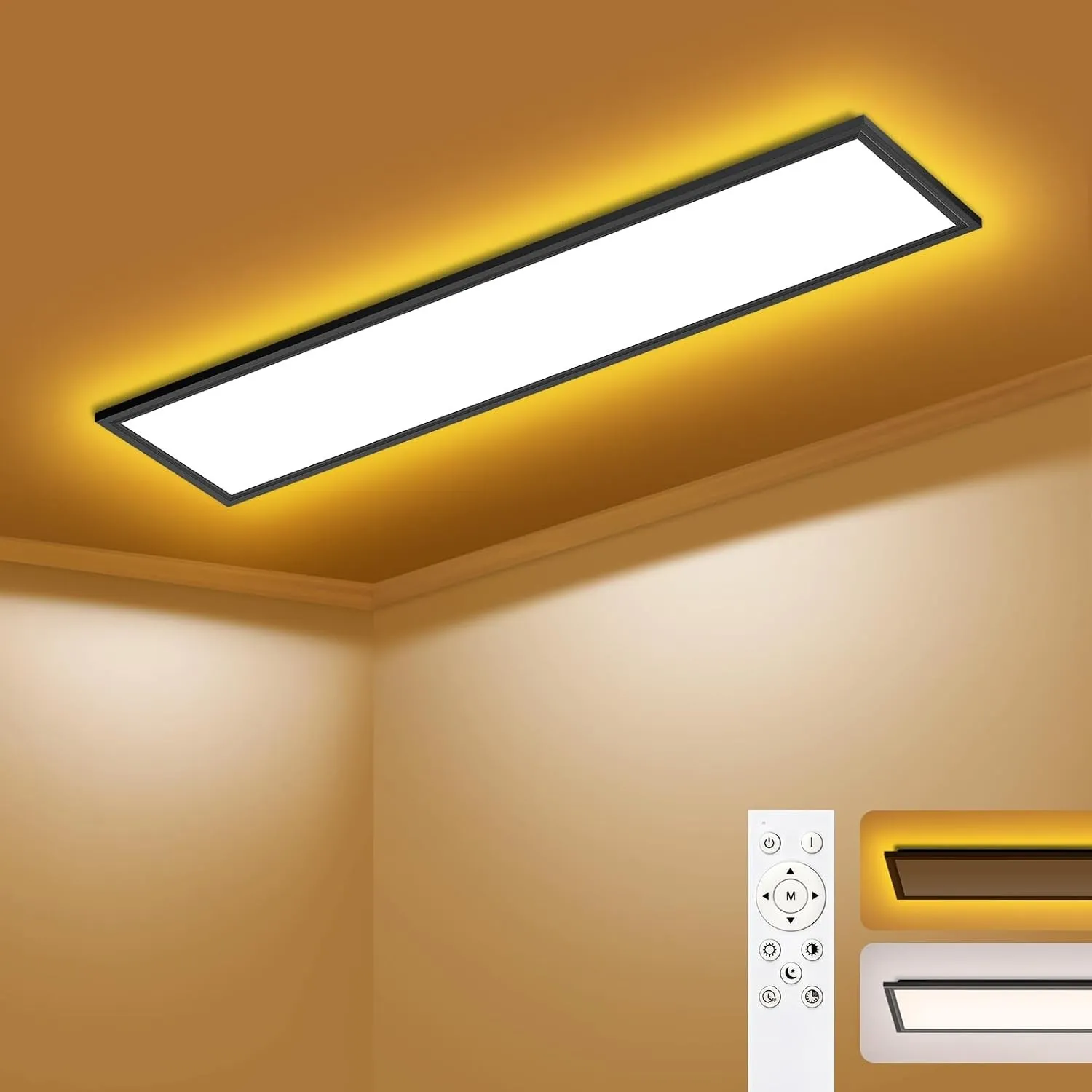LED Deckenleuchte Dimmbar - LED Panel 100x25cm, 36W 3600LM Deckenlampe mit Fernbedienung 3000K-6500K - Nachtlicht Warm …