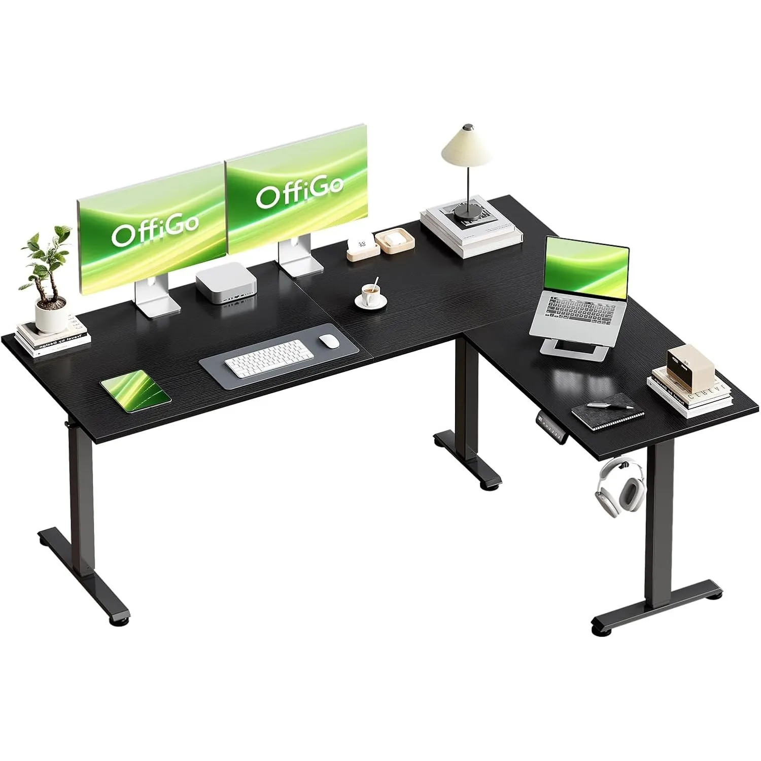 OffiGo Elektrisc Höhenverstellbarer Eckschreibtisch 160 x 120 cm, Schwarz