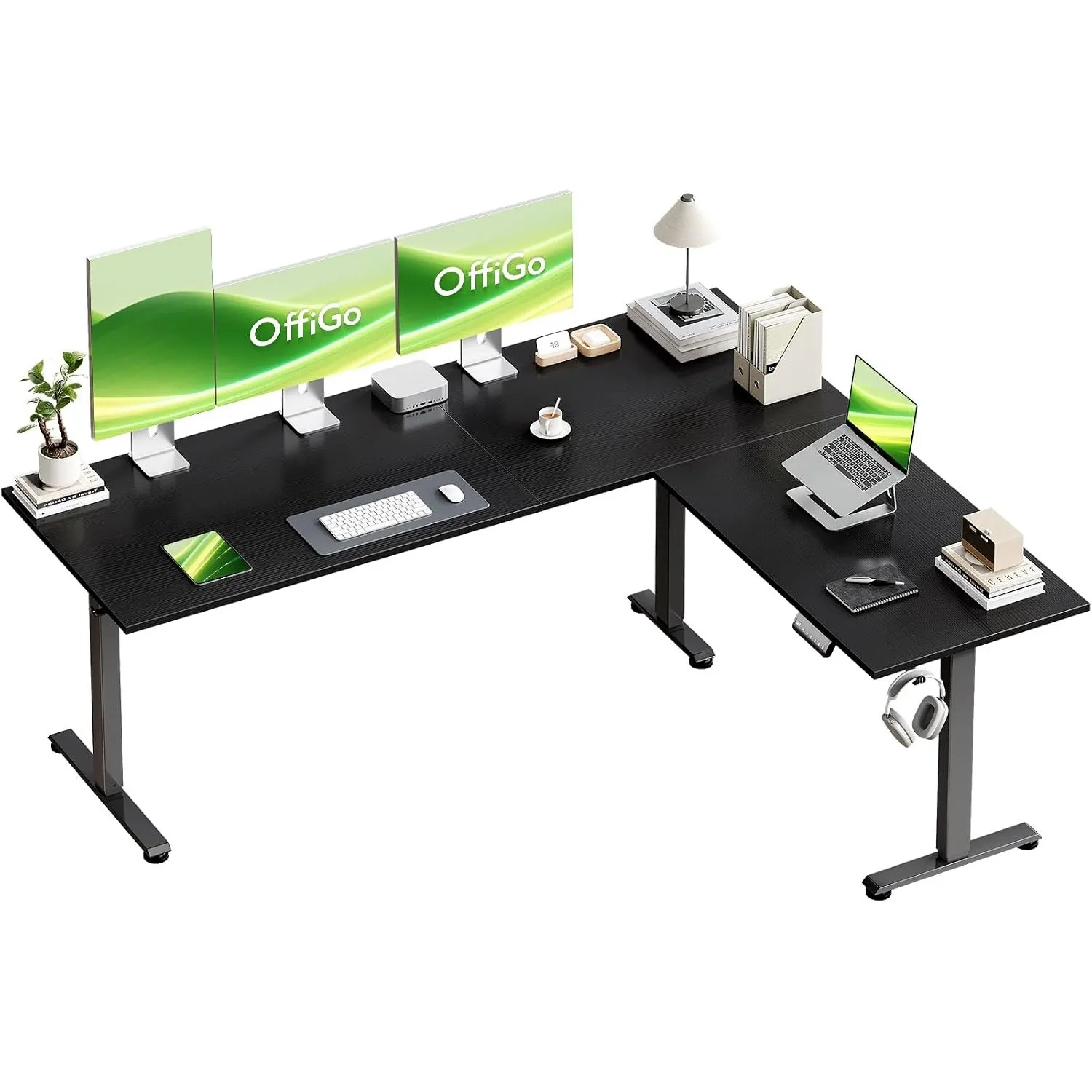 OffiGo Elektrisc Höhenverstellbarer Eckschreibtisch 180 x 140 cm, Schwarz