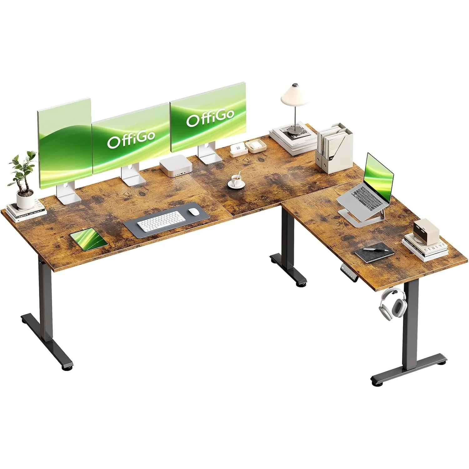 OffiGo Elektrisc Höhenverstellbarer Eckschreibtisch 180 x 140 cm, Braun