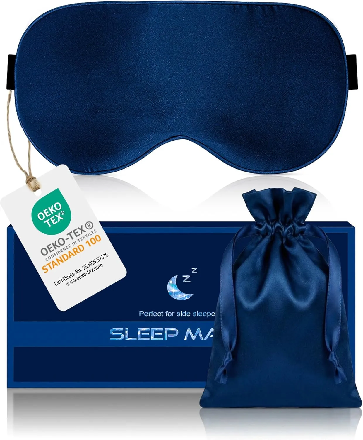 Aosun Schlafmaske Seide für Seitenschläfer, 100% Bio Maulbeerseide, 100% Lichtblockierende Schlafbrille mit Verstellbar…