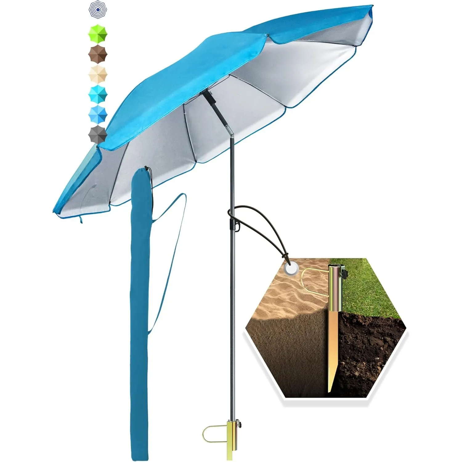 4smile SunnyJoy 3-IN-1 Set mit Sonnenschirm Strand in Blau - Strandschirm windfest stabil 180 cm mit Hülle + Rasendorn …
