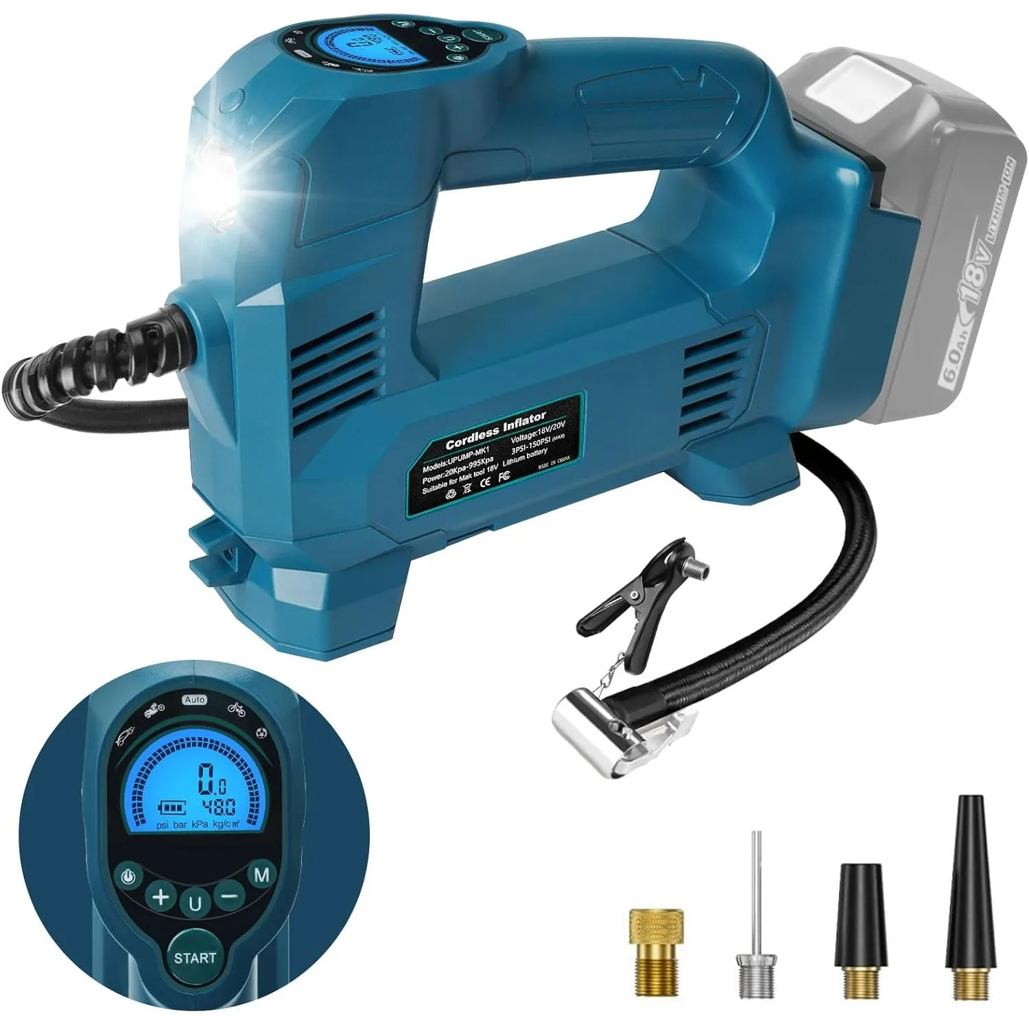 QUPERR Akku Kompressor kompatibel mit Makita 18V Akku, Bis 10,34 bar