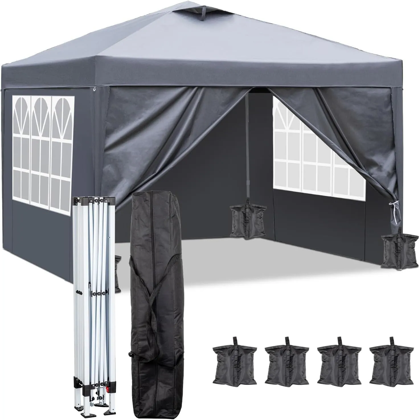 Pavillon 3x3m Pop-Up Faltpavillon,Wasserdicht Winterfest,Höhenverstellbar,Belüftungssystem,Stahlgestell UV-Schutz 50+,m…