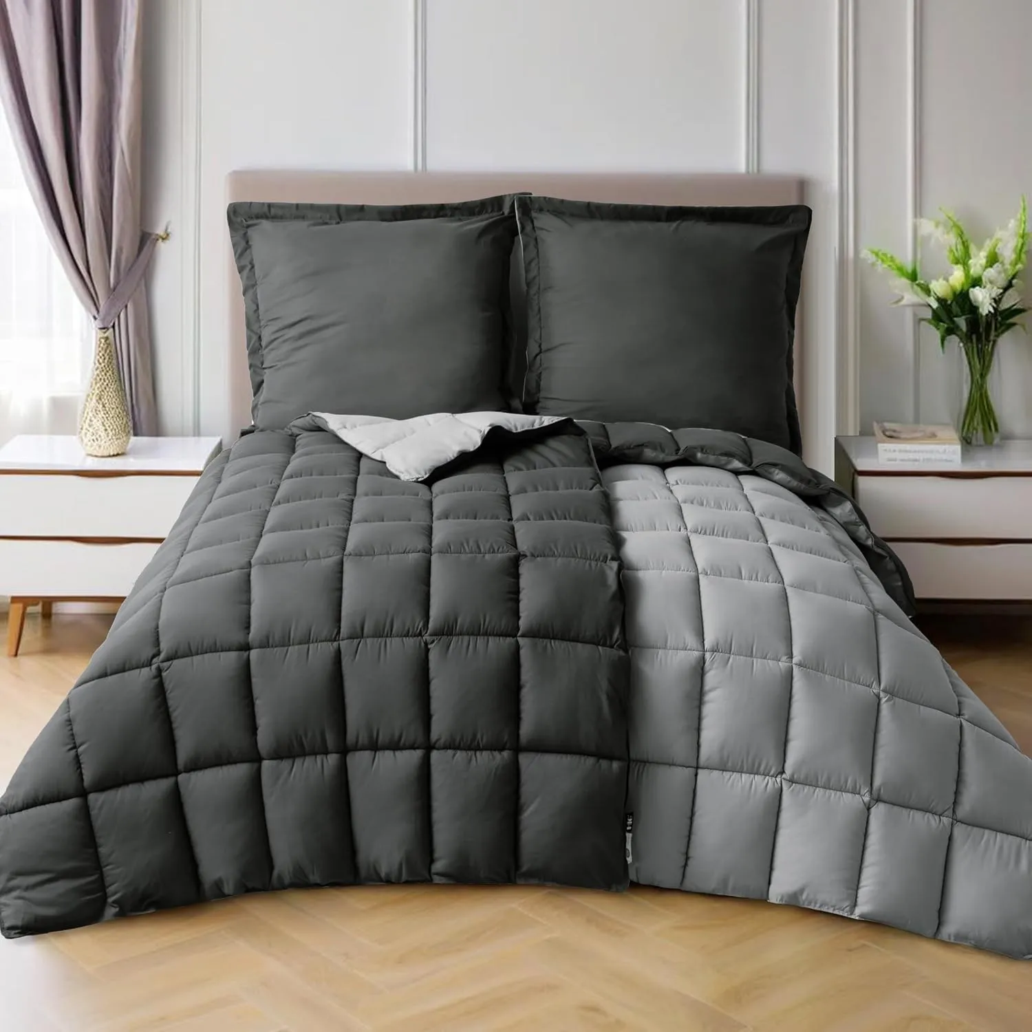 HIG Bettdecken-Set 4-teilig mit 2X Steppdecke 135x200 cm und 2X Kissenbezügen 80x80 cm – Oeko-TEX zertifizierte, kasten…