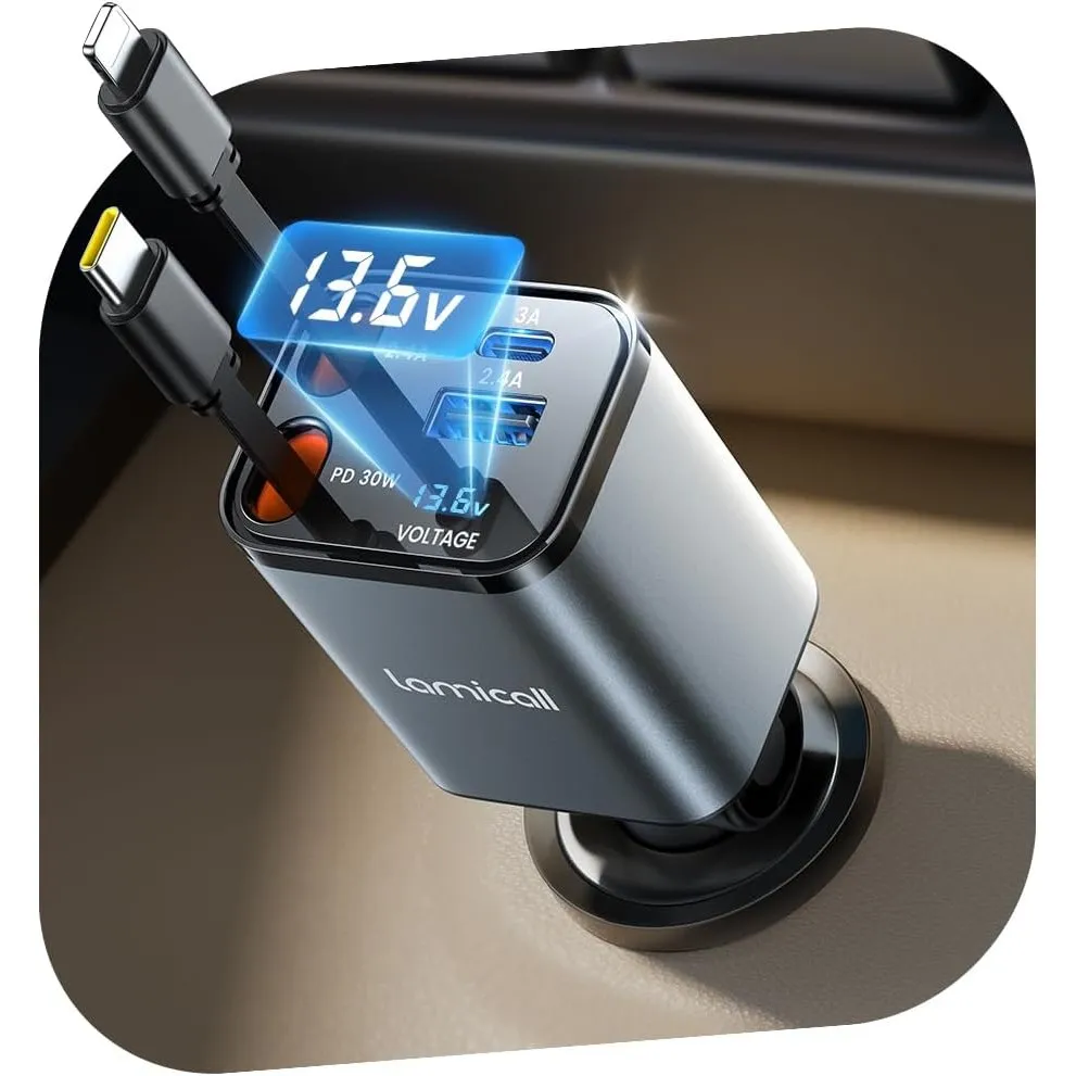 Lamicall 4 IN 1 Zigarettenanzünder USB C Auto Ladegerät - [50% Kleiner] [Spannung-Anzeige] 69W USB Adapter Auto Schnell…