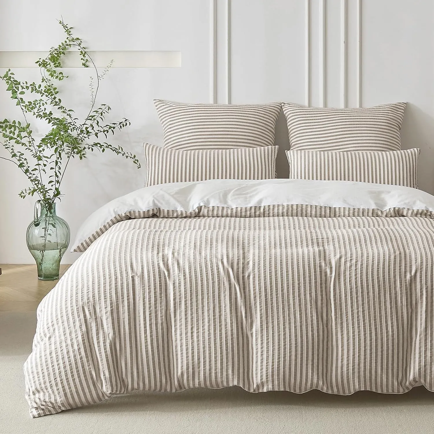 SOULFUL Bettwäsche 200x200 Baumwolle Gestreift Jacquard Oeko-TEX Braun