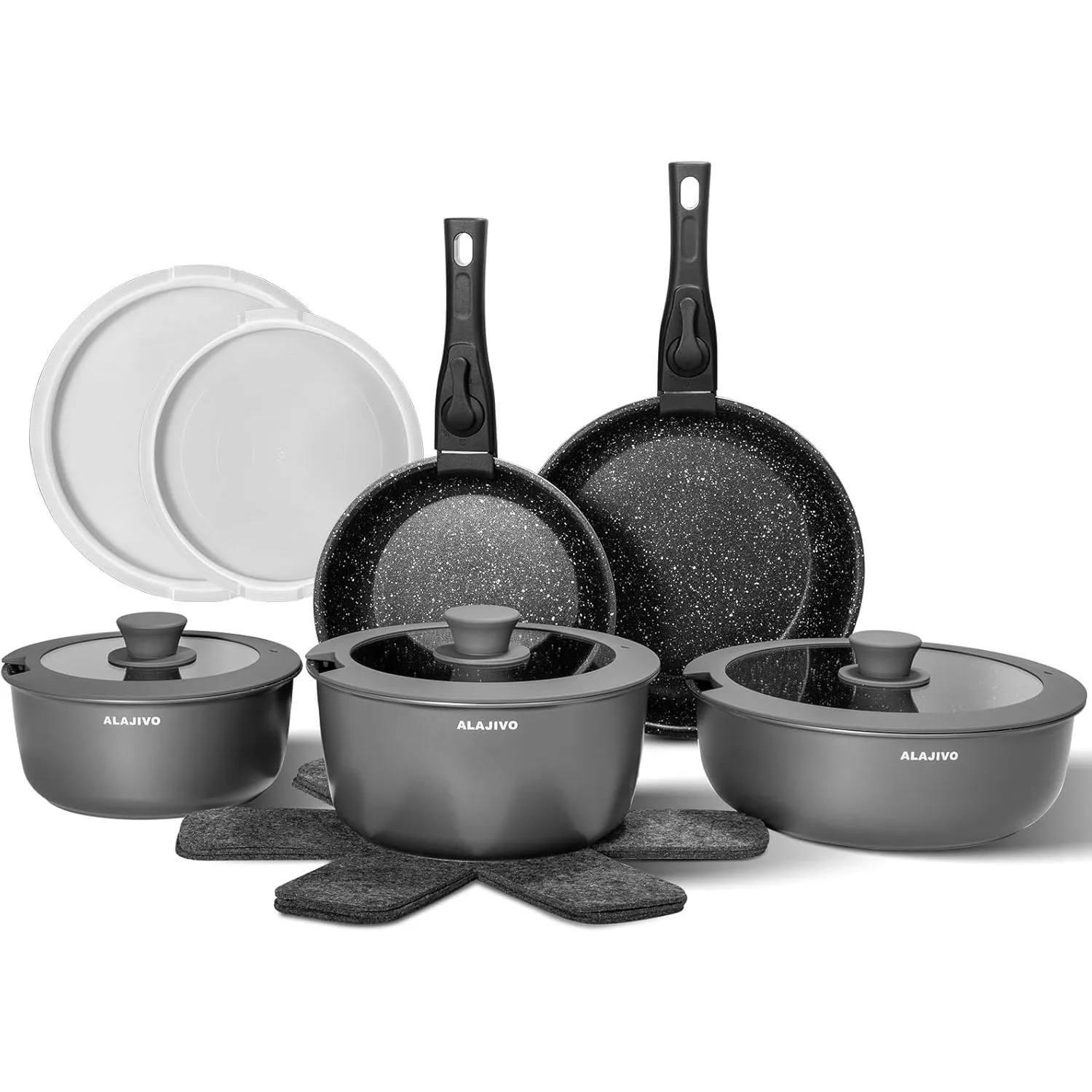 Topfset mit Abnehmbarer Griff, 17-Teilig Topfsets Pfannenset mit Antihaft Beschichtet, Topfset Induktion Kochtopf Set m…