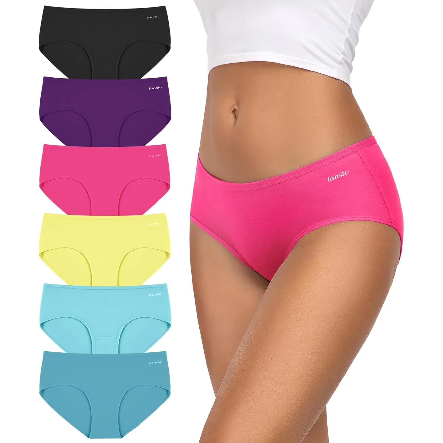 TANSTC Damen Unterhosen Baumwolle 6er-Pack Hipster Slips, Niedrige Taille & Stretch, Atmungsaktiv