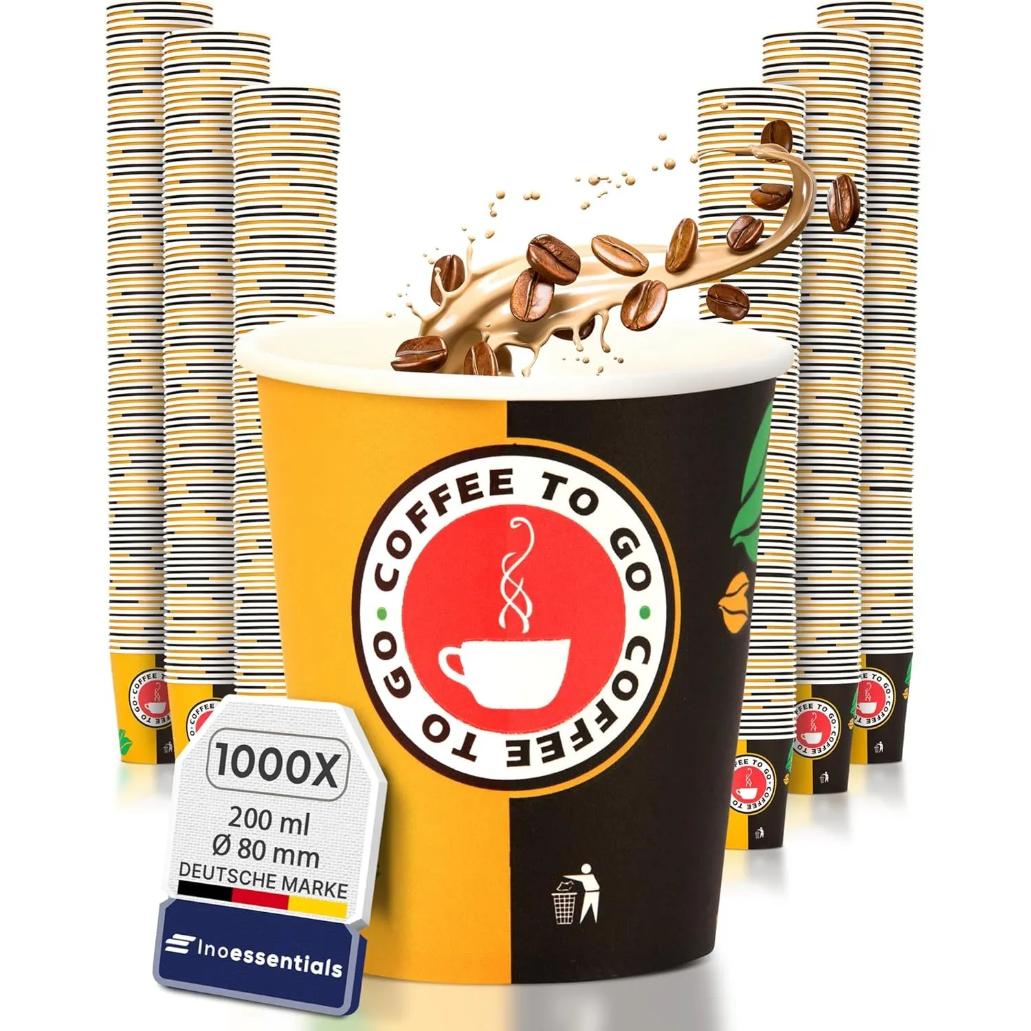 Inoverse 1000 stück Pappbecher, Einweg Coffee to Go Becher, 200ml Kaffee to go Becher Pappe, 8oz Trinkbecher für Tee, E…