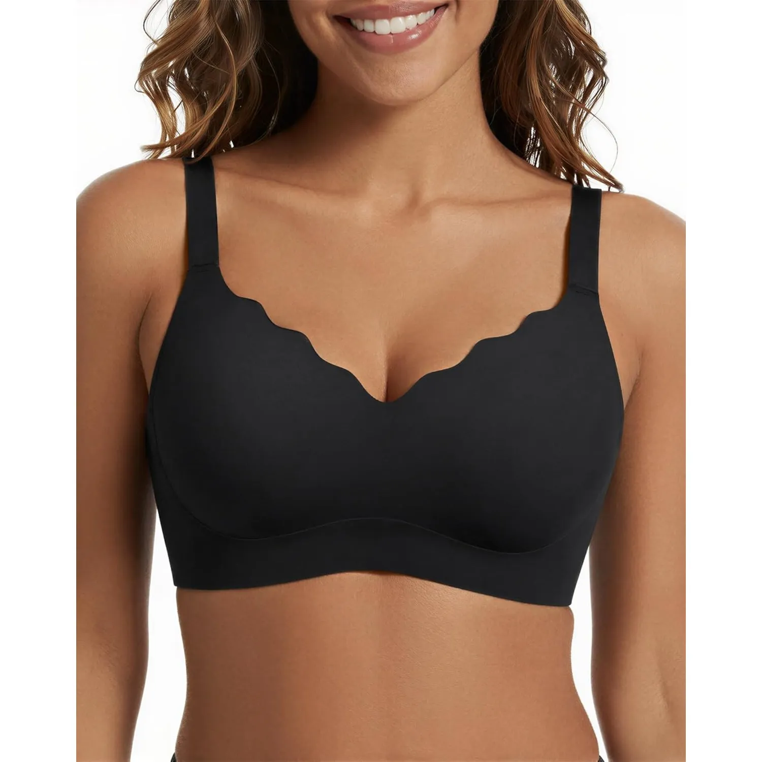 SHARICCA BH Damen Ohne Bügel - Nahtloser V Ausschnitt Gewellte Ränder Push Up BH Soft Atmungsaktiv Seamless Bustier Mit…
