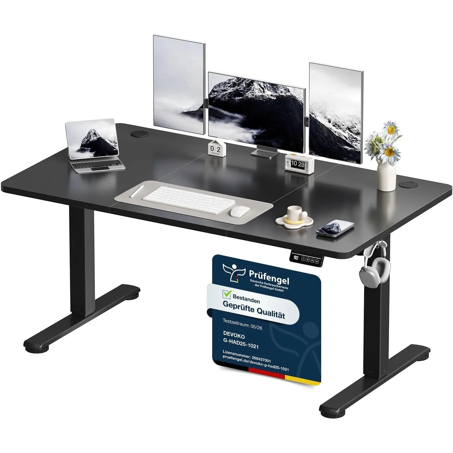 Devoko Elektrisch Höhenverstellbarer Schreibtisch 140 x 60cm,Schwarz