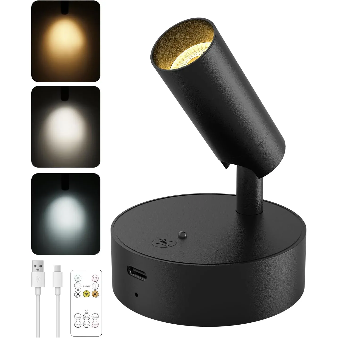 GOODEA Kabellose Spotlight - Aufladbare Wandleuchte Innen Akku bis zu 30 Tage, 3 Farben Dimmbar Wandspot mit Fernbedien…