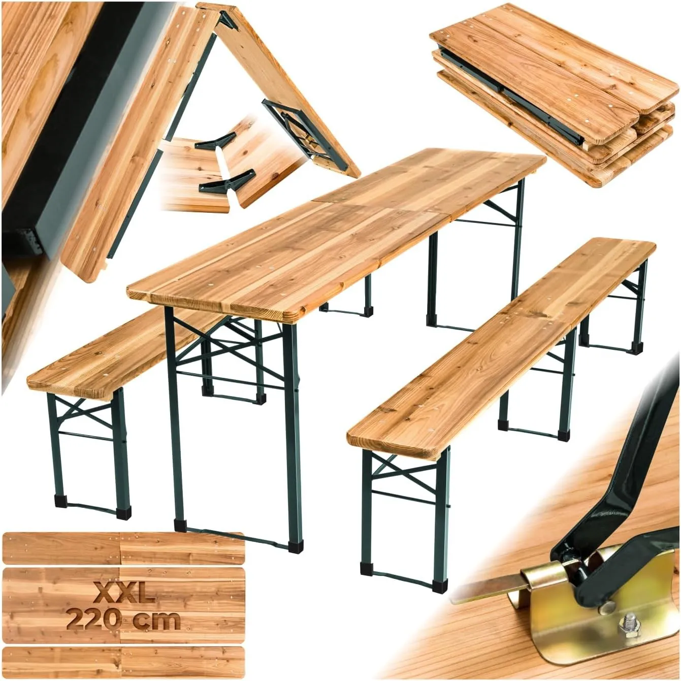 tectake® Bierzeltgarnitur, Festzeltgarnitur, Biertisch, Set 2X Bierbank 1x Tisch klappbar, als Gartenmöbel, Balkon Möbe…