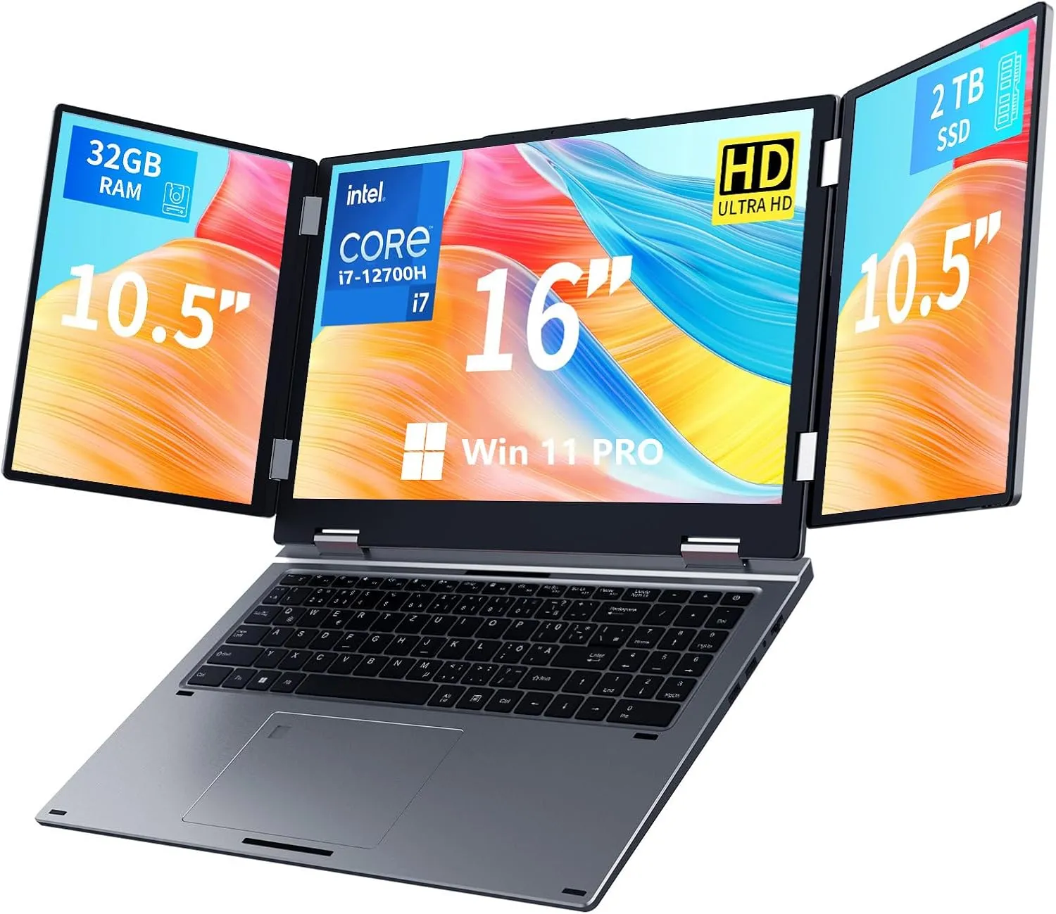 KOOFORWAY Laptop mit 3 Bildschirmen, 16" Hauptdisplay+2x10,5",i7-12700H,32GB RAM,2TB SSD,Win 11 Pro,Wi-Fi 5,BT 5.0, Ges…