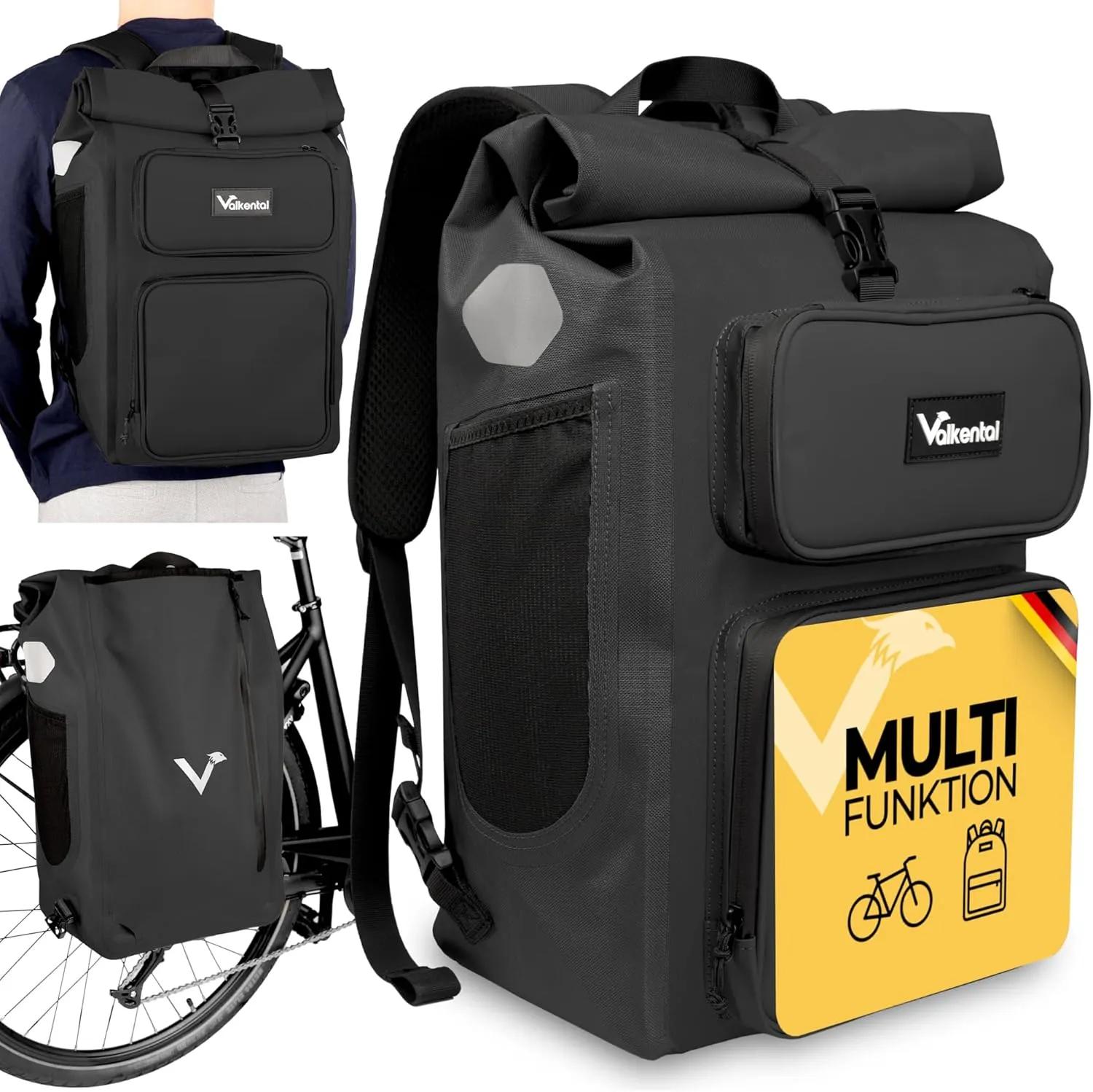 Valkental® UrbanX 2in1 Fahrradtasche & Rucksack kombiniert [28L Volumen] wasserdichte Gepäckträgertasche mit abschließb…