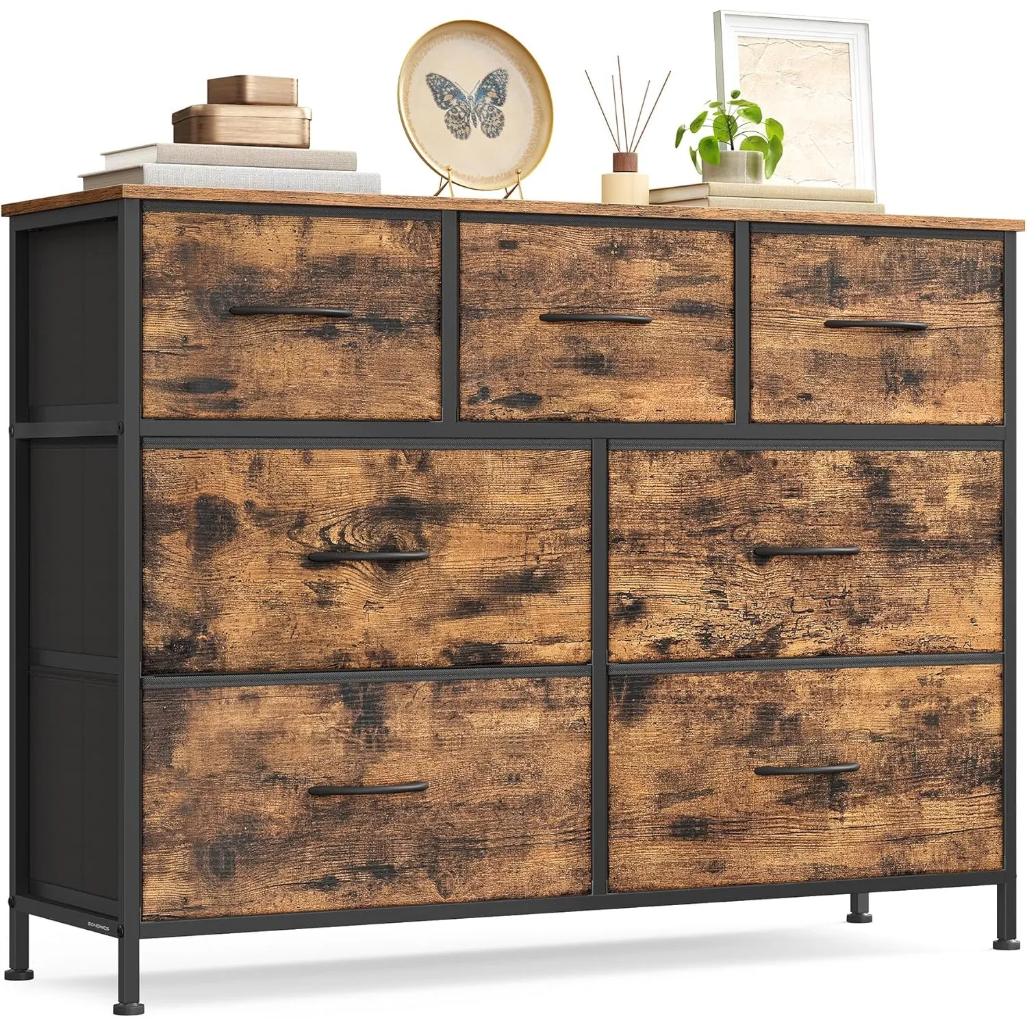 SONGMICS BELLAH Kollektion - Kommode, Schrank, Aufbewahrungsschrank, Stahl, für Schlafzimmer, Flur, Wohnzimmer, 7 Schub…