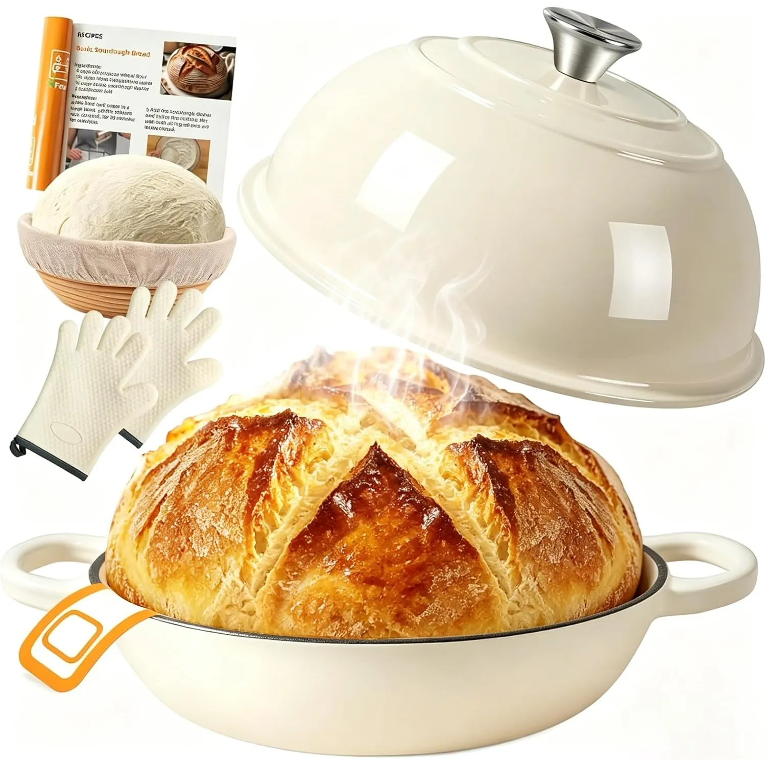 AHJ Gusseisen Topf Brot Backen,5,7L Emaille Dutch Oven für Sauerteig Brot