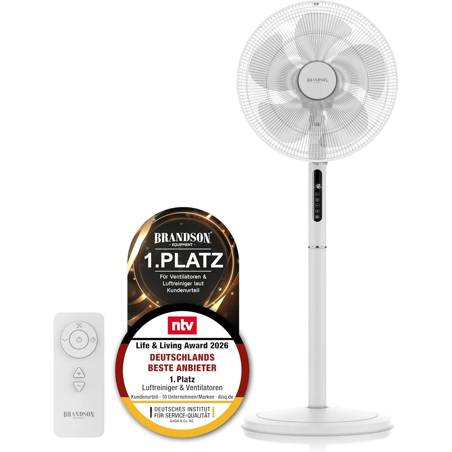 Brandson - DC Standventilator energiesparend ECO - Preisträger 2026 - sehr leise - mit Fernbedienung - Brushless Silent…