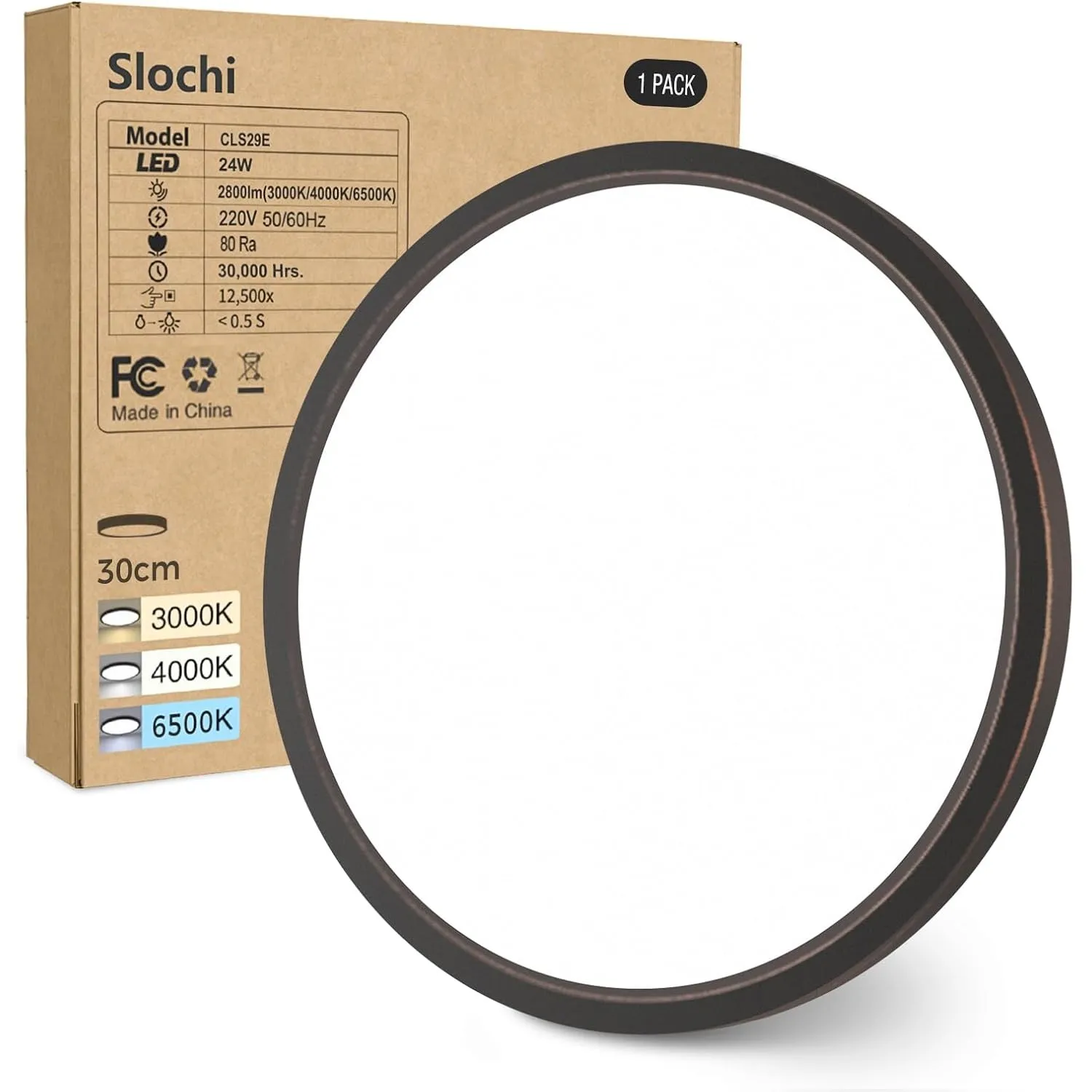 slochi Deckenlampe LED Deckenleuchte Flach, Ø30CM 3Farben 24W Antikbronze