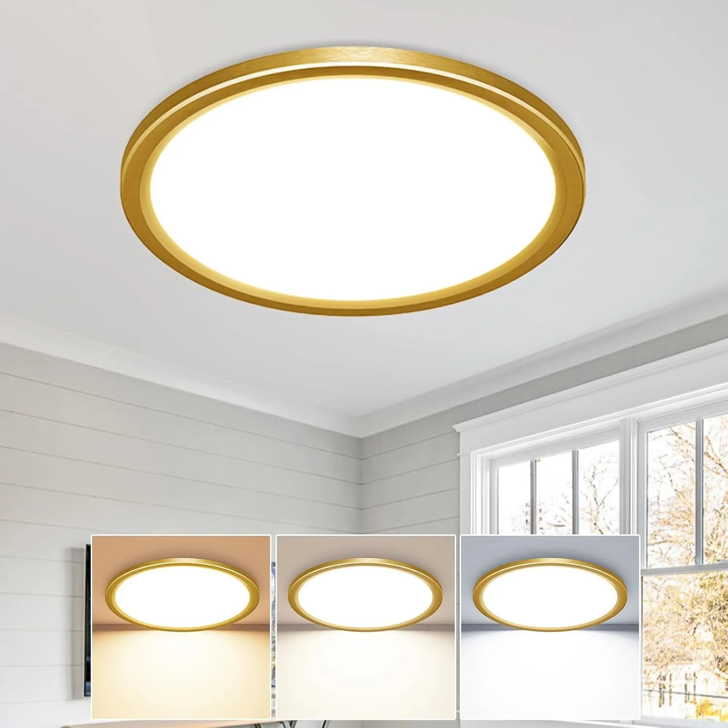 slochi Deckenlampe LED Deckenleuchte Flach 18W, Ø22CM, 3Farben 3000K/4000K/6500K, Badlampe 1800LM Modern LED Lampe Deck…