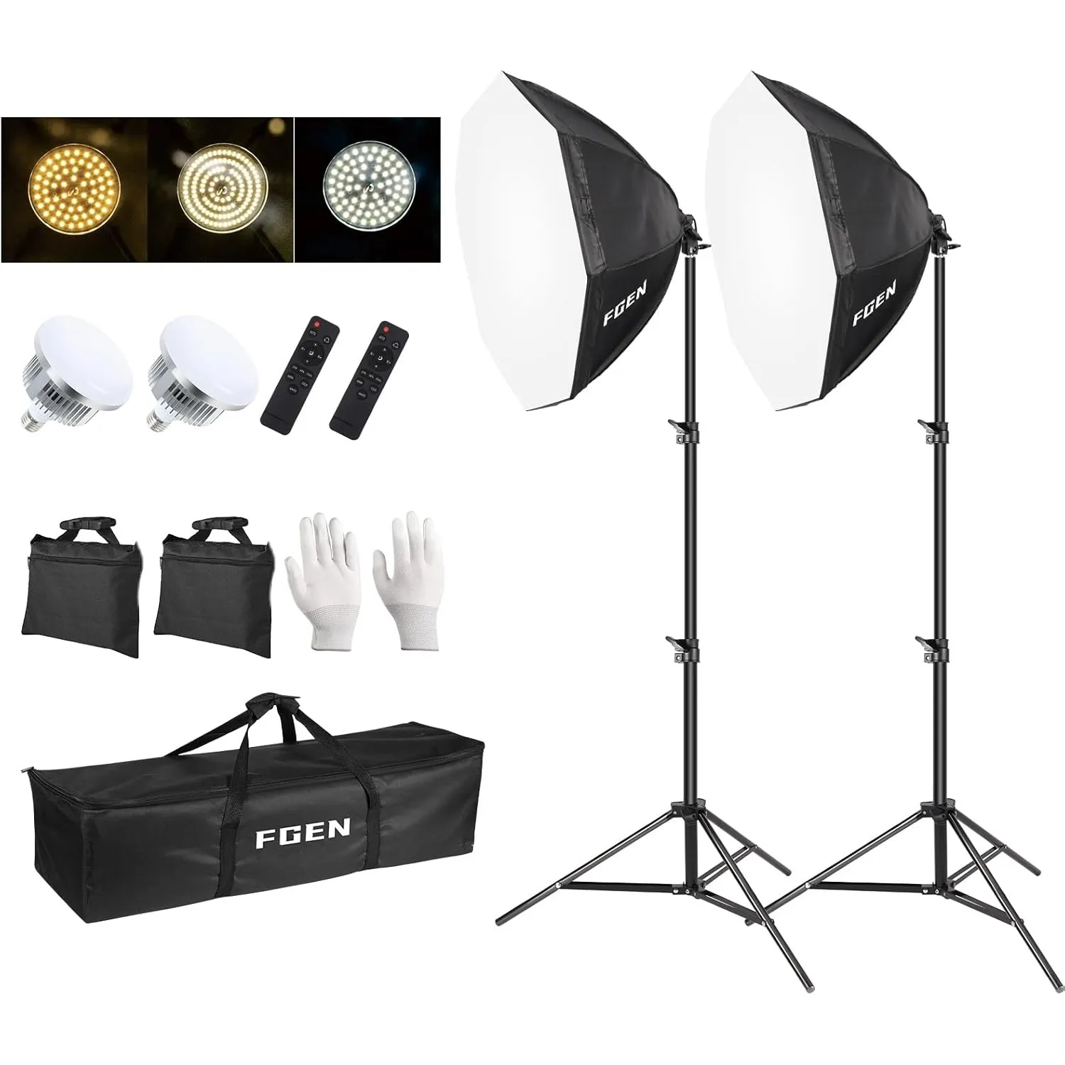 FGen Softbox Licht,Achteckige Softboxen mit 120W Einstellbar LED Fotolicht 3000-6500K,2m Stärkere Lichtstativ Geeignet …