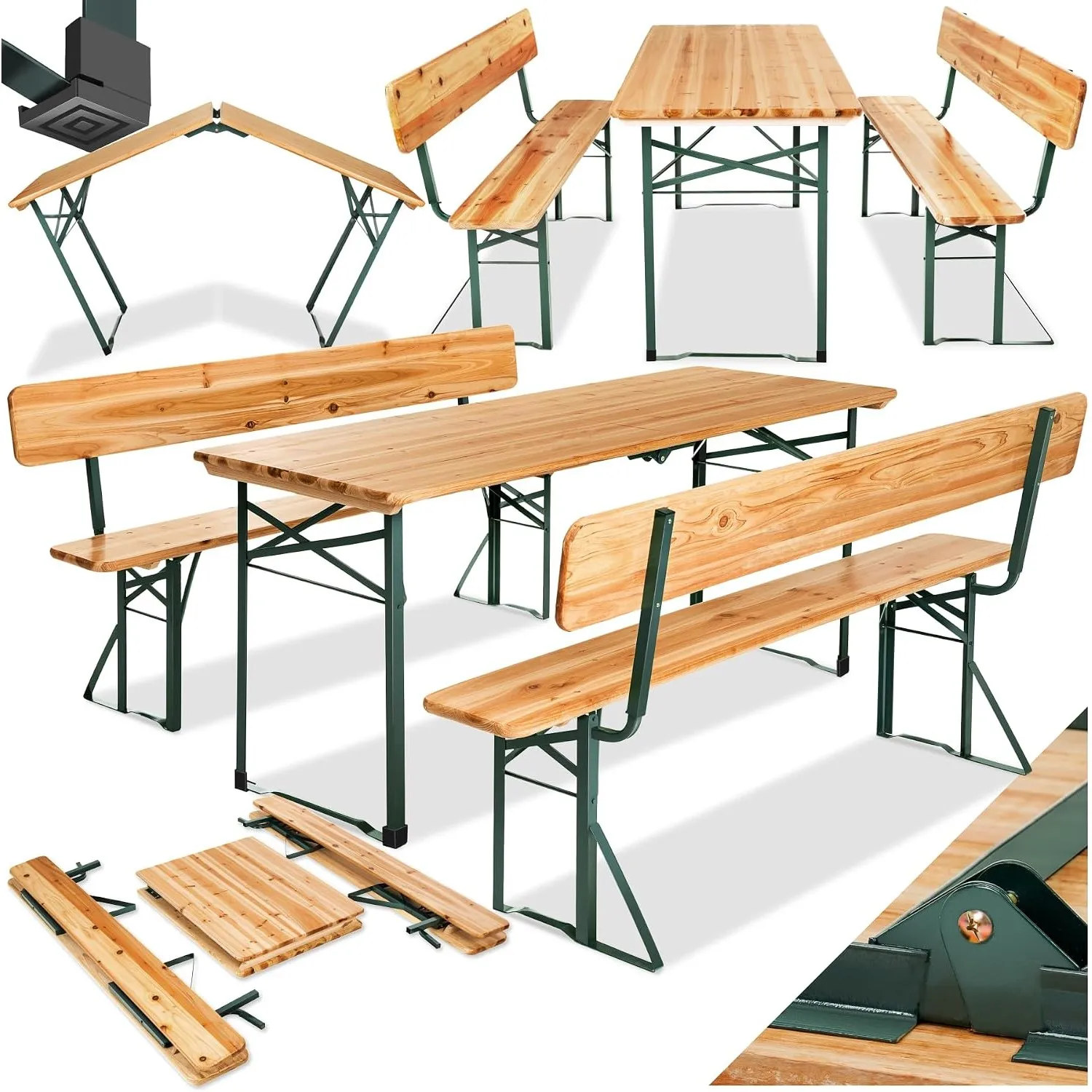 tectake® Bierzeltgarnitur mit Lehne, Biertisch Klapptisch mit 2X Sitzbank mit Lehne, Gartenmöbel Set, Camping Zubehör, …