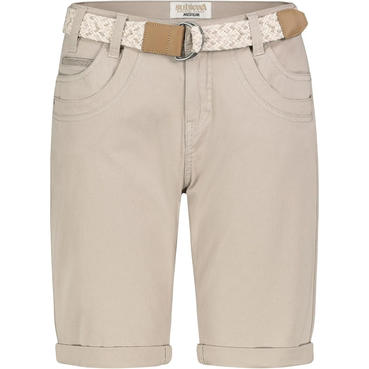 Sublevel Damen Denim Bermuda Chino Stretch Shorts mit Aufschlag Bequeme Kurze Hose im Used Look