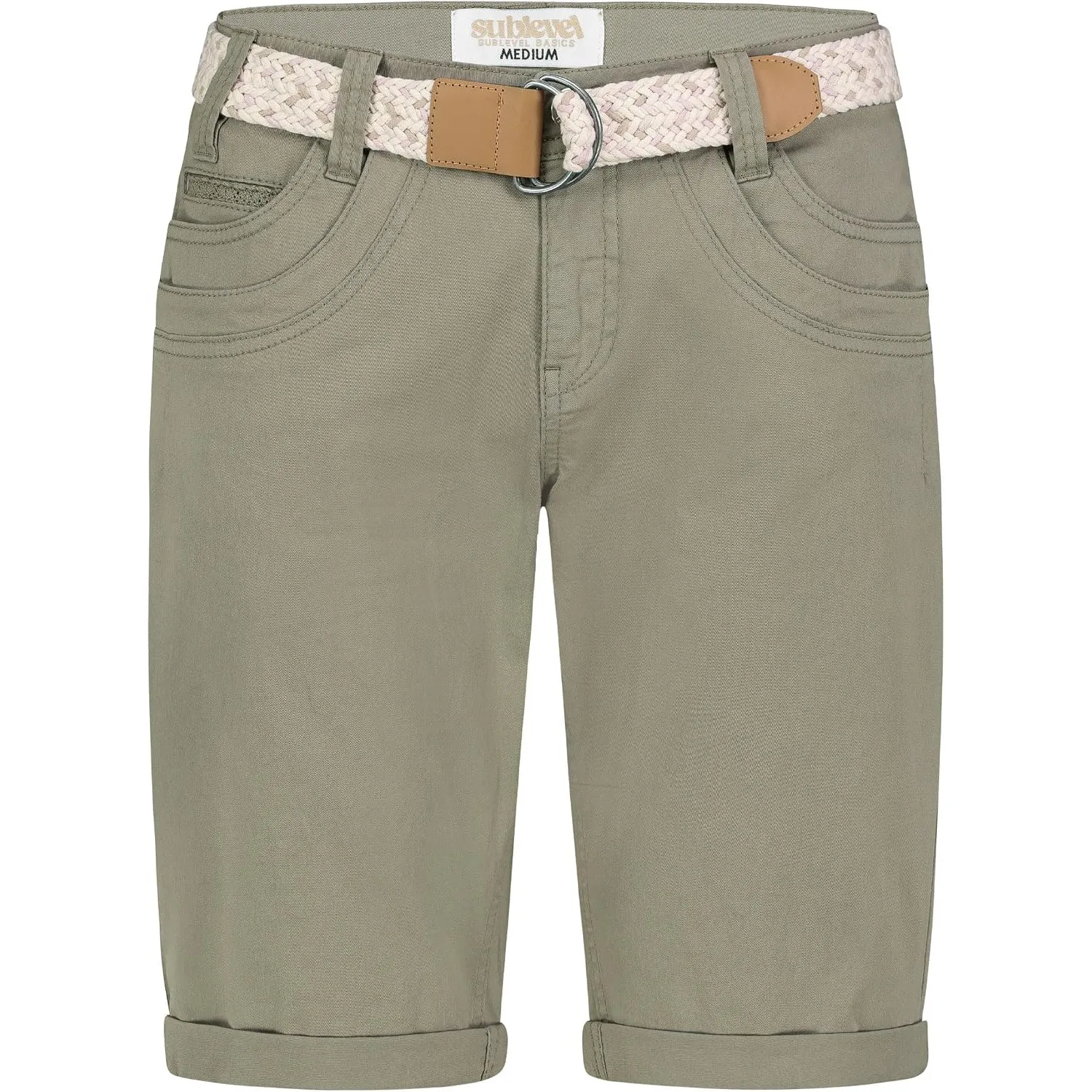 Sublevel Damen Denim Bermuda Chino Stretch Shorts mit Aufschlag Bequeme Kurze Hose im Used Look