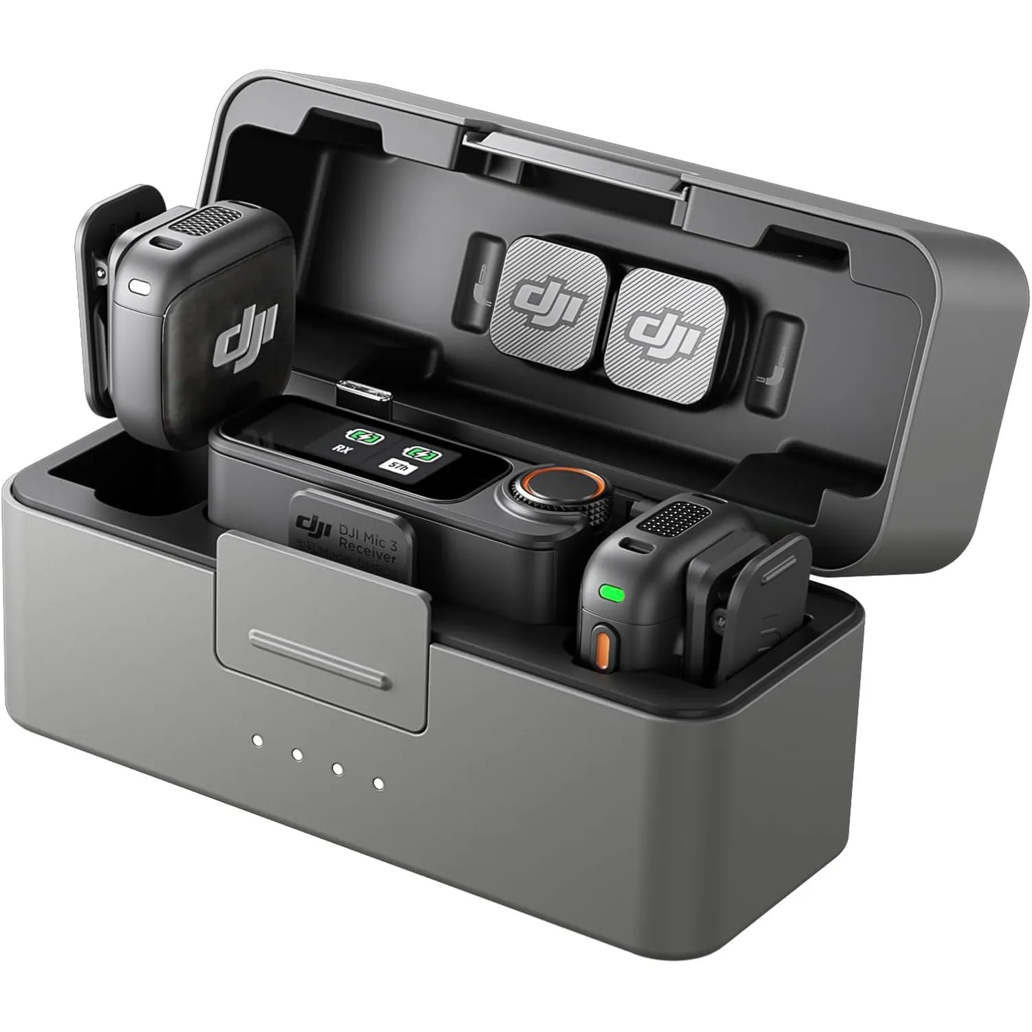 DJI Mic 3 (2 Sender + 1 Empfänger + Ladeschale), Funkmikrofon für iPhone/Kamera/Android, Ultraleicht, Adaptive Gain-Ste…