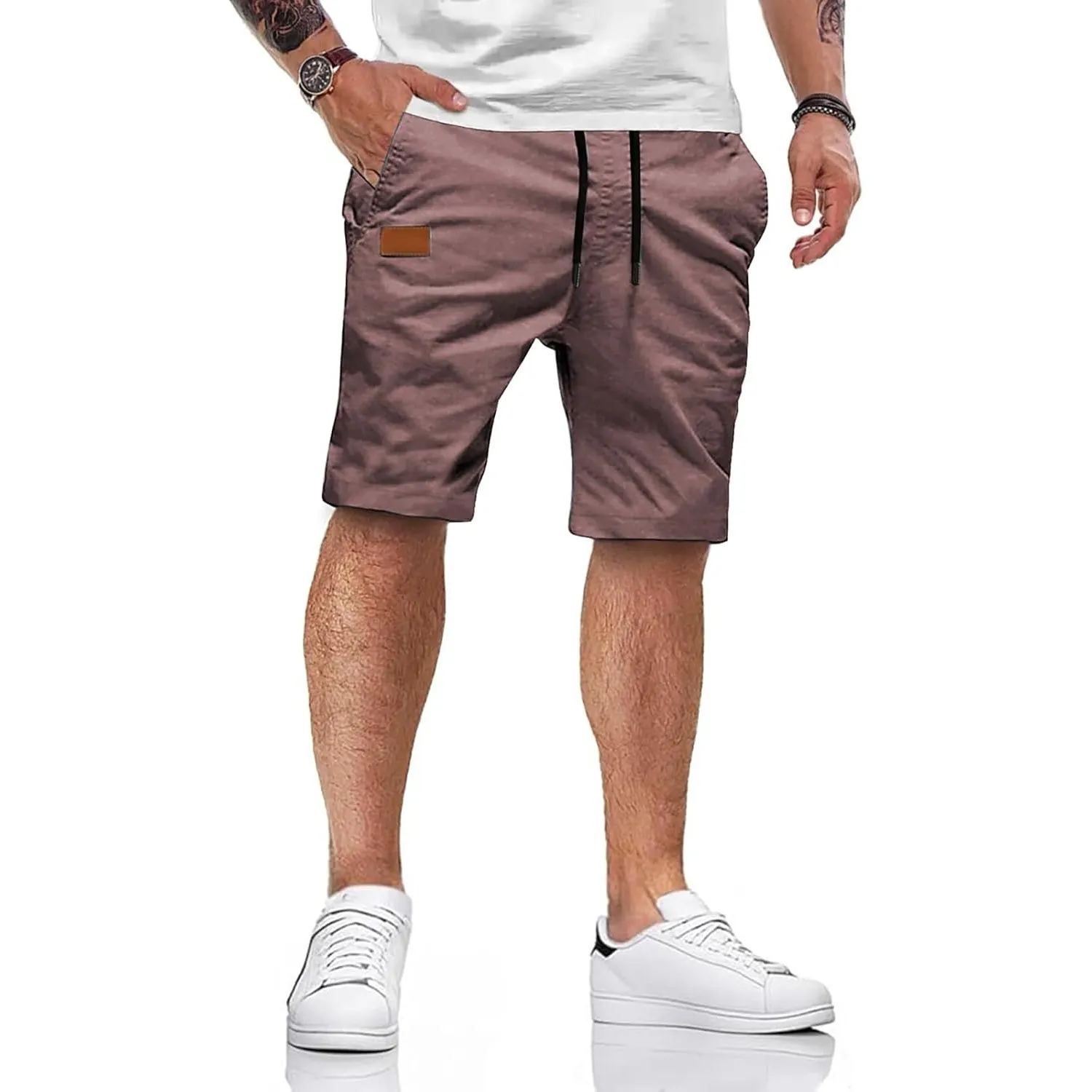HMIYA Kurze Hosen Herren Baumwolle Chino Shorts Sommer Freizeitshorts Elastische Taille mit Taschen